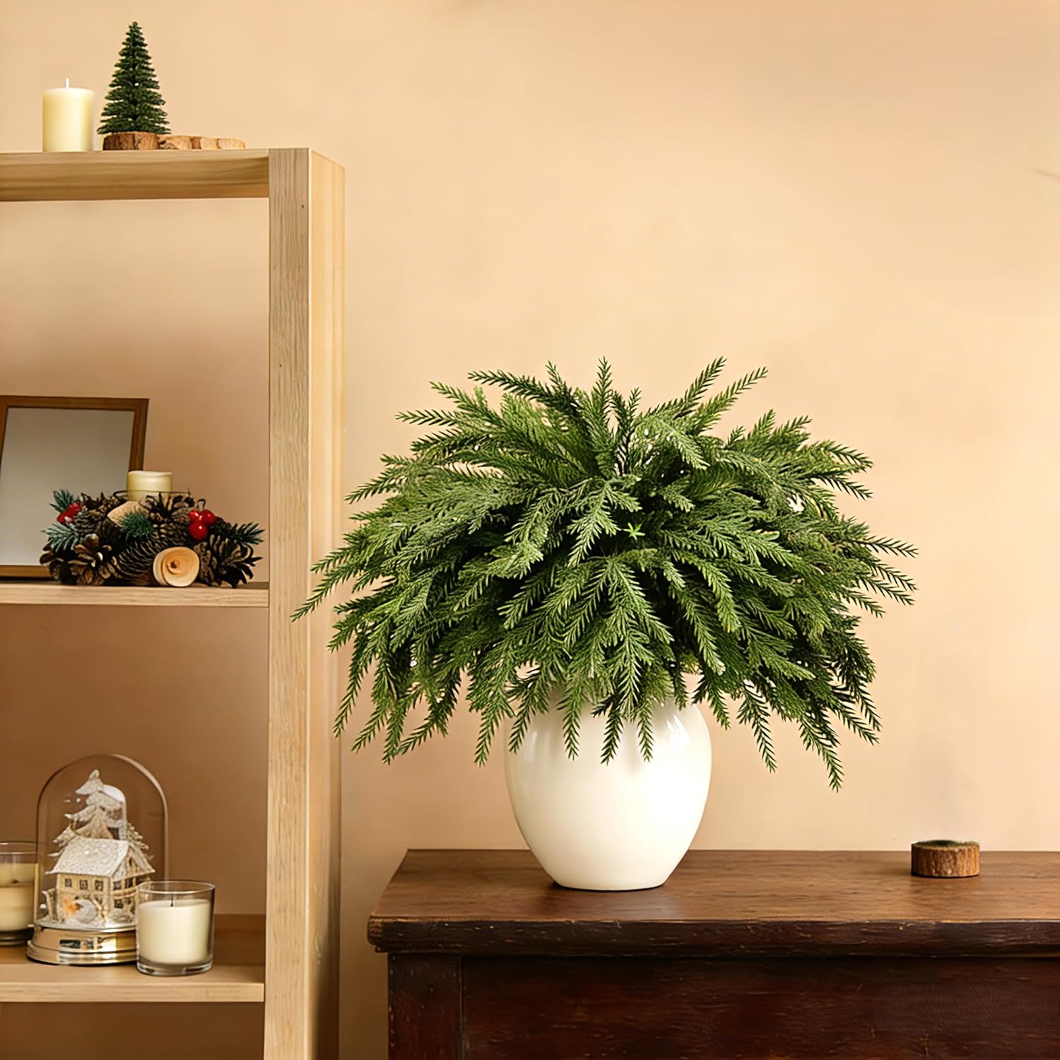 Cieex 16 Pcs Artificial Norfolk Pine Branches - Real Touch Pine Stems Fake Plants Pine Picks Faux Greenery Stems for Vase DIY Crafts Garland Wreath Christmas Indoor Outdoor Home Decor