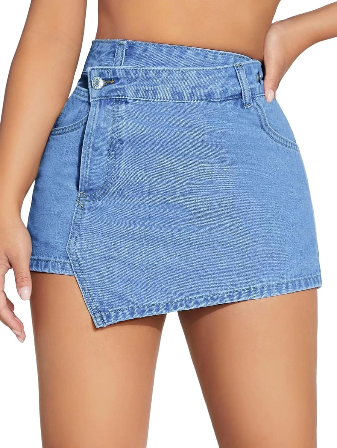 Floerns Women's Casual High Waist Split Hem Skorts Zipper Up Skinny Denim Shorts