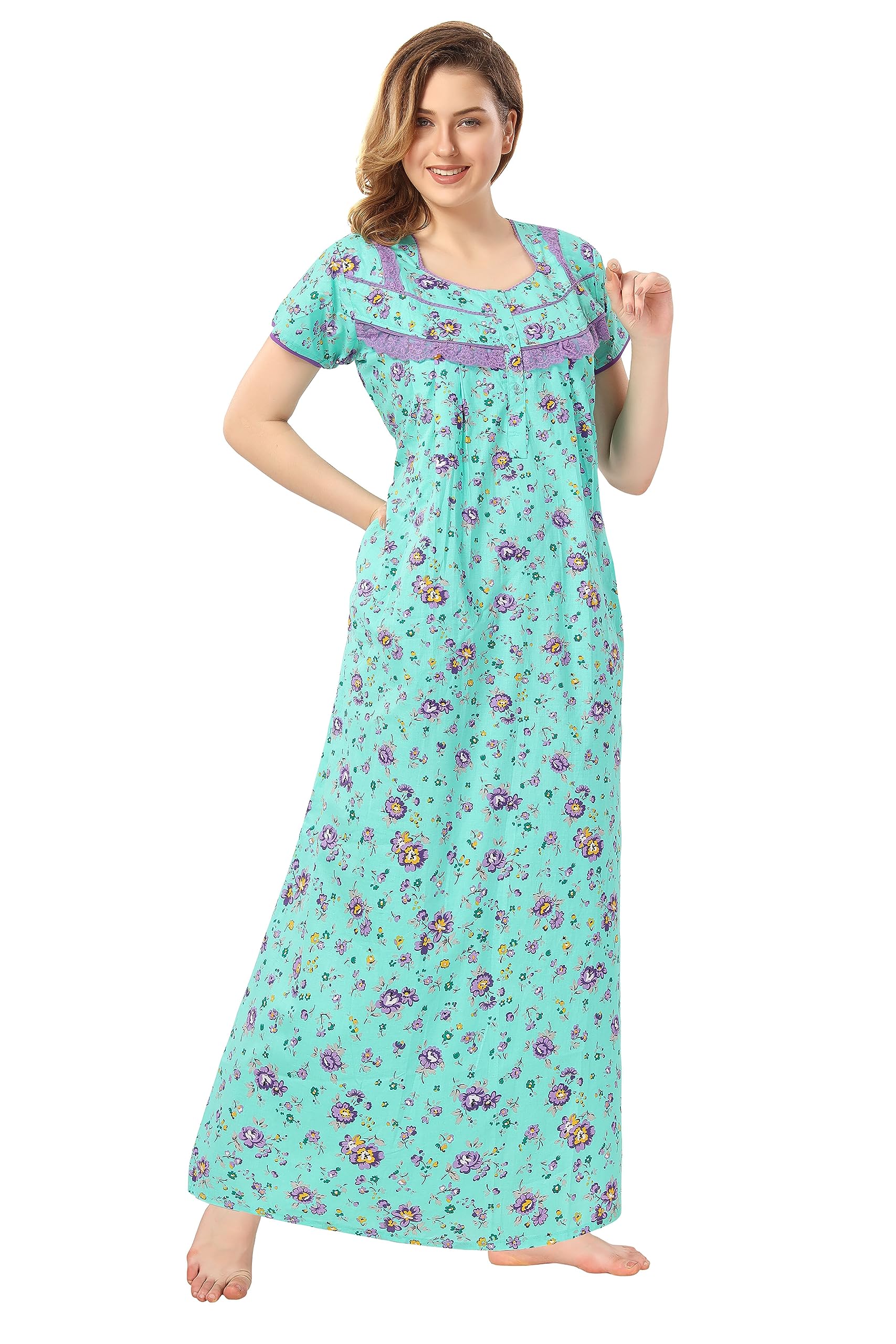 Soulemo Women Cotton Pista Green Maxi Nighty 499Pxxl (Size - Xxl) 3