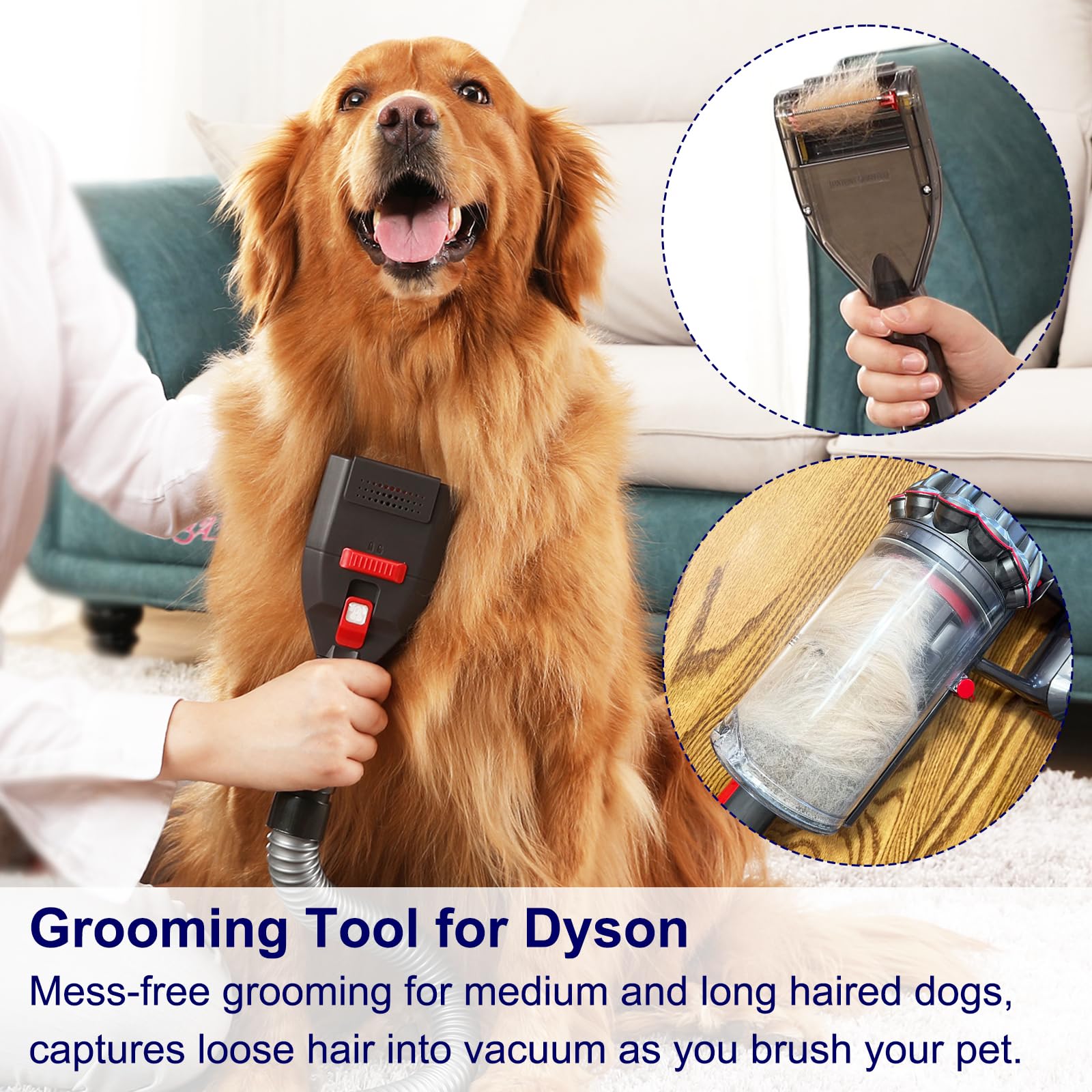 Portek Dog Hair Vacuum Attachment for Dyson Vacuums, Pet Grooming