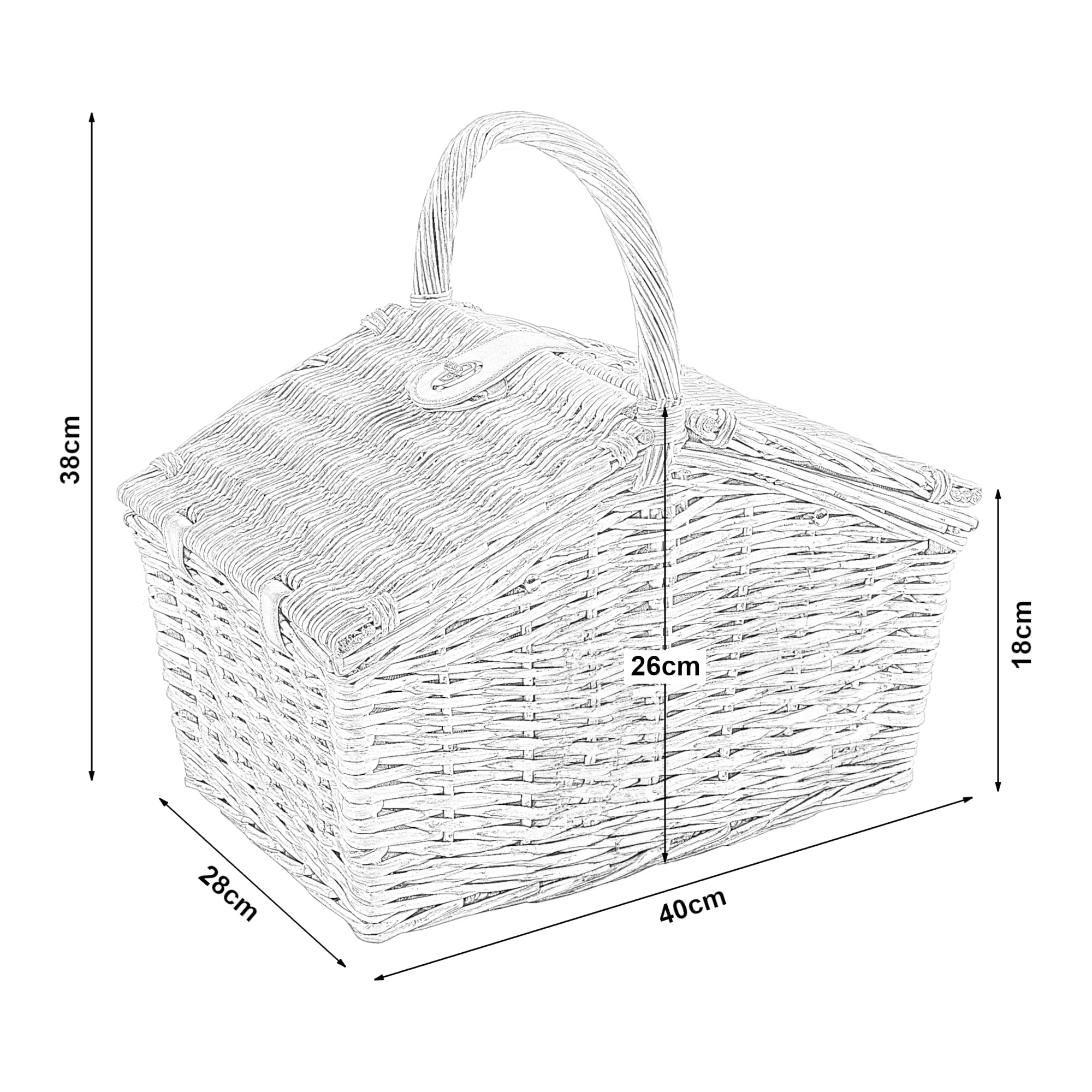 casa.pro Cestino da Picnic per 2 Persone in Vimini con Accessori Set Completo con Piatti Posate Bicchieri Cavatappi e Coperta Design Classico con Chiusura a Fibbie