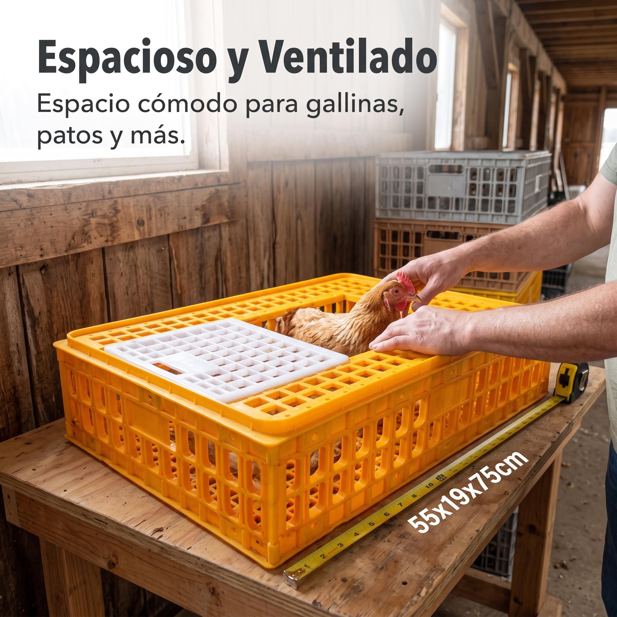 Jaula Transporte para Aves Conejos, Caja Plástico Resistente, Anti-Caída y Anti-Presión, Blanco