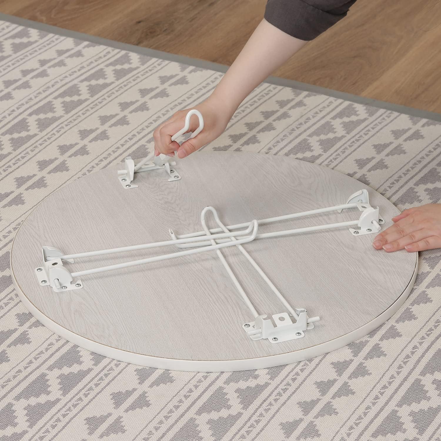 不二貿易(Fujiboeki) Fuji Boeki 10859 Round Folding Low Table, Mini, Width 23.6 x Depth 23.6 x Height 12.4 inches (60 x 60 x 31.5 cm), White Wash, Finished Product, Easy to Carry, Outdoor, Picnic
