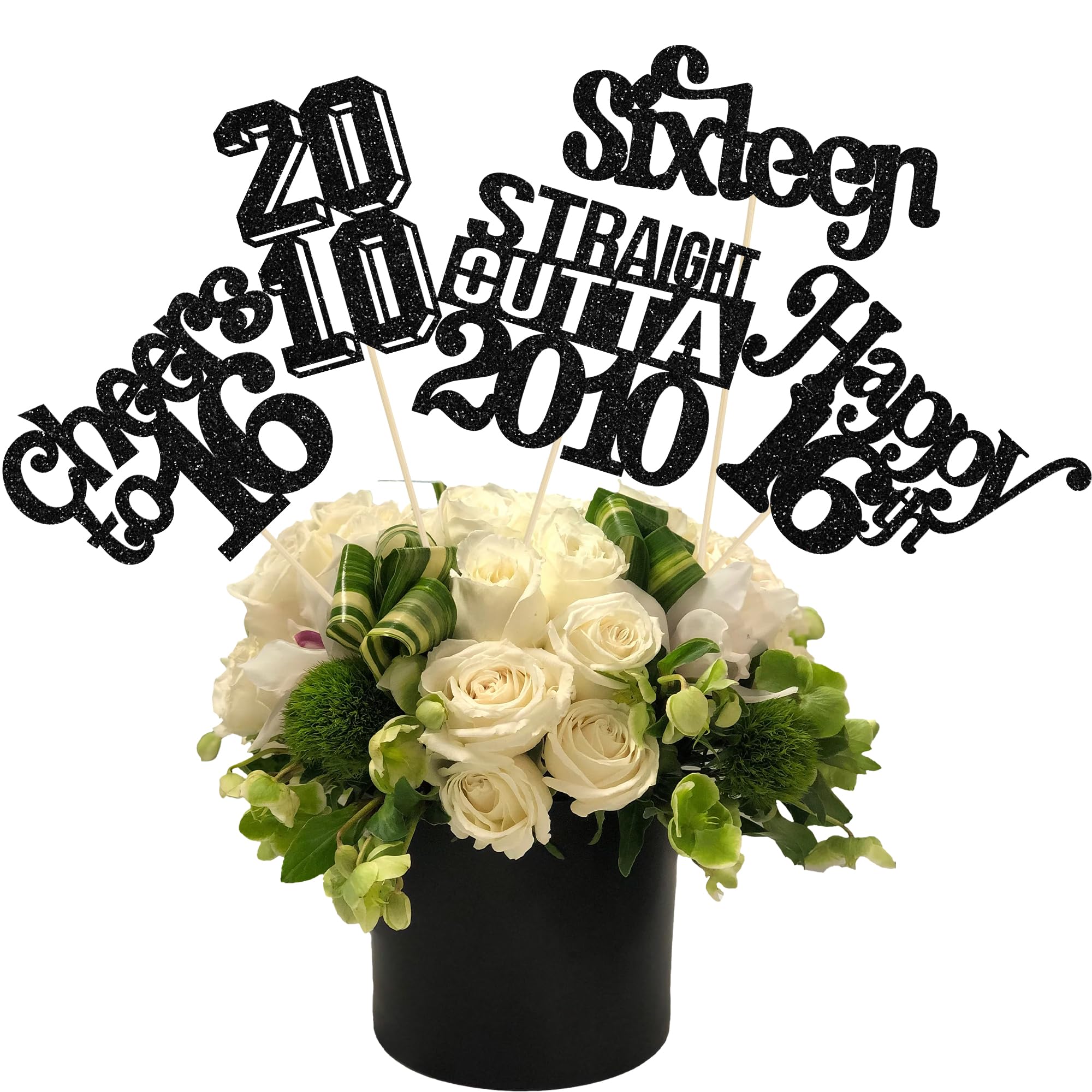 Gyufise 15Pcs Happy 16th Birthday Centerpiece Sticks Sixteen Straight Outta 2010 Table Flower Centerpieces Sticks for Cheers to 16th Birthday Party Supplies Black