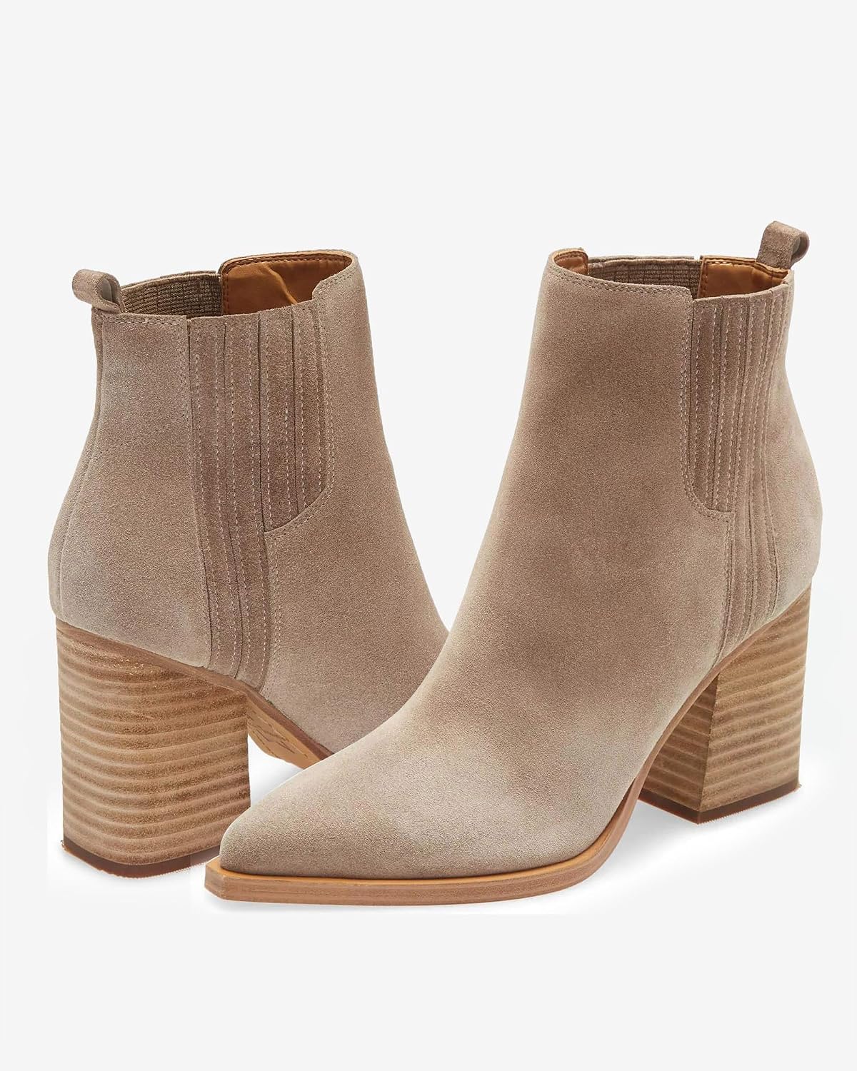 Coutgo Womens Ankle Boots Pointed Toe Chunky Heel Suede Dress Booties image 5