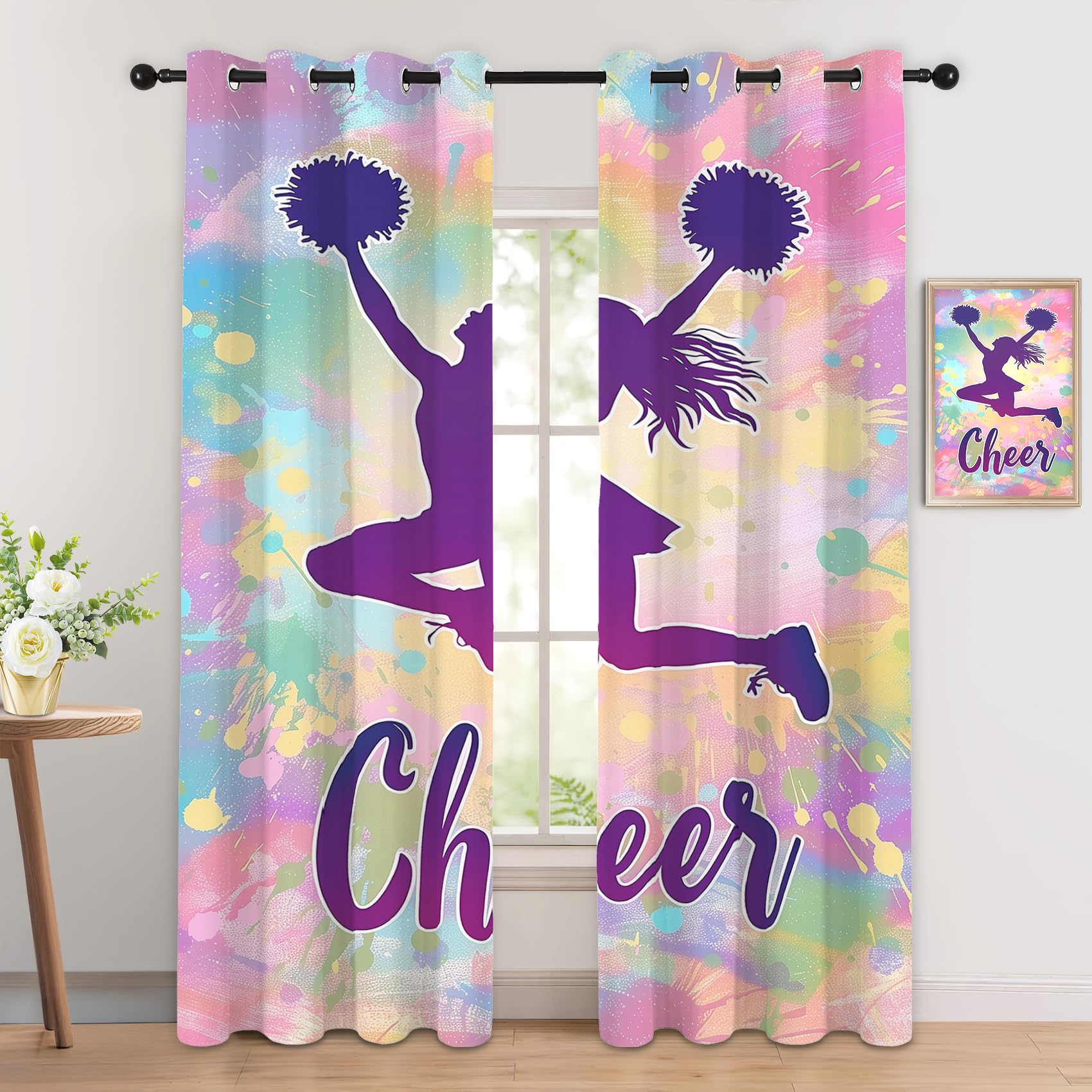 Cheerleader Vorhänge Mädchen Gymnastik Cheerleading Vorhang Blickdicht Gardinen Verdunklungsvorhänge mit Ösen Thermovorhang für Wohnzimmer Schlafzimmer Fenster Deko 2er Set H 137 x B 117 cm