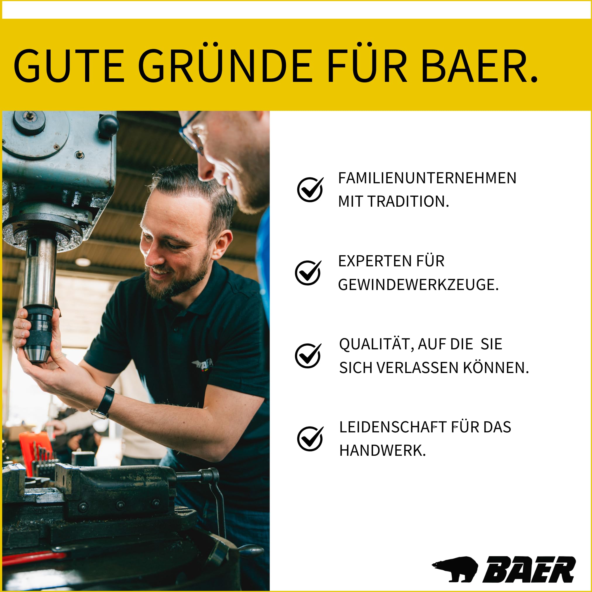 BAER Schnellspannbohrfutter 1,5–13 mm | 1/2-20 UNF | Schlüsselloses Ganzmetall Bohrfutter für Handbohrmaschine, Akku-Bohrmaschine & Bohrhammer | Selbstspannendes Präzisions-Spannfutter BaerCoil