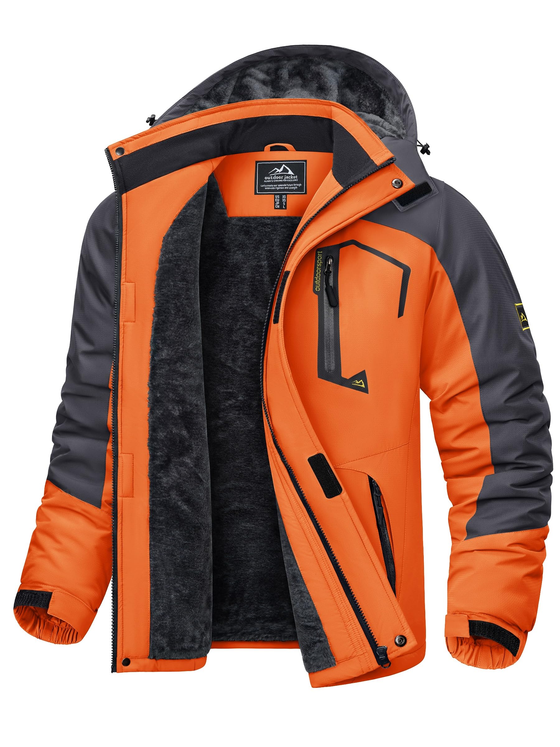 Men's Waterproof Fleece Jackets Winter Warm Ski Raincoats Outdoor Thermal Coats with Detachable Hood