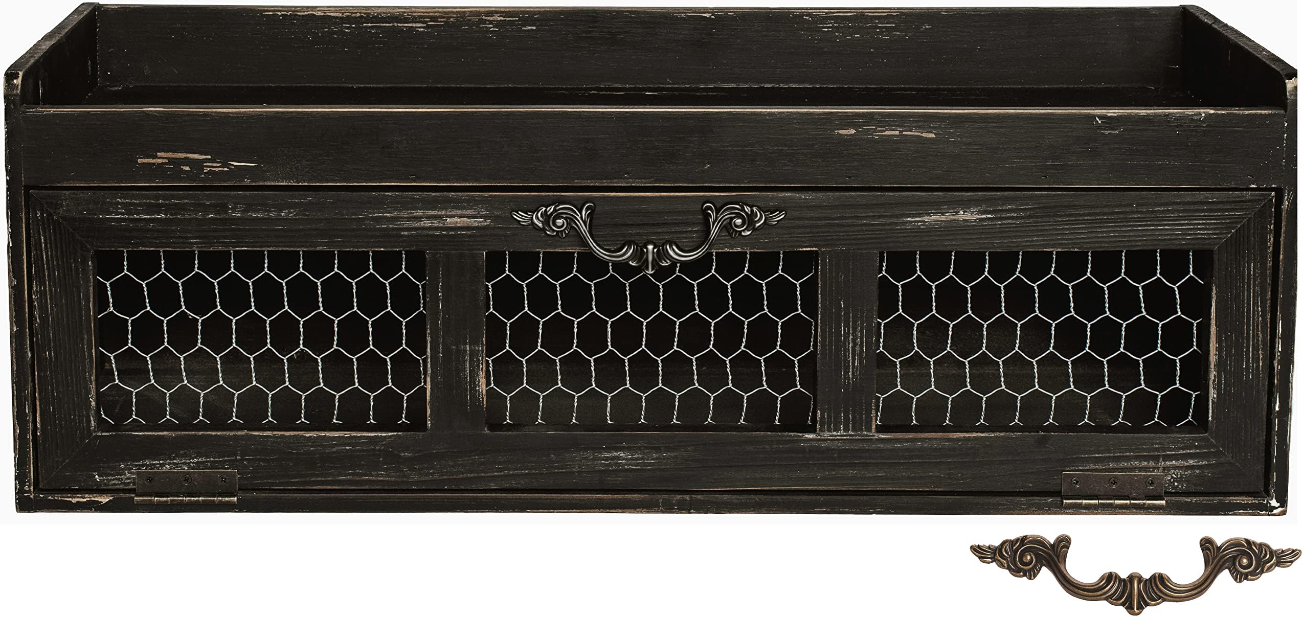 Felt Creative Home Goods Farmhouse Chicken Wire Countertop Shelving Cabinet Decor Organizer with Pull Down Door Country Style Bathroom or Kitchen Storage Space Saver for Decorative Display Black