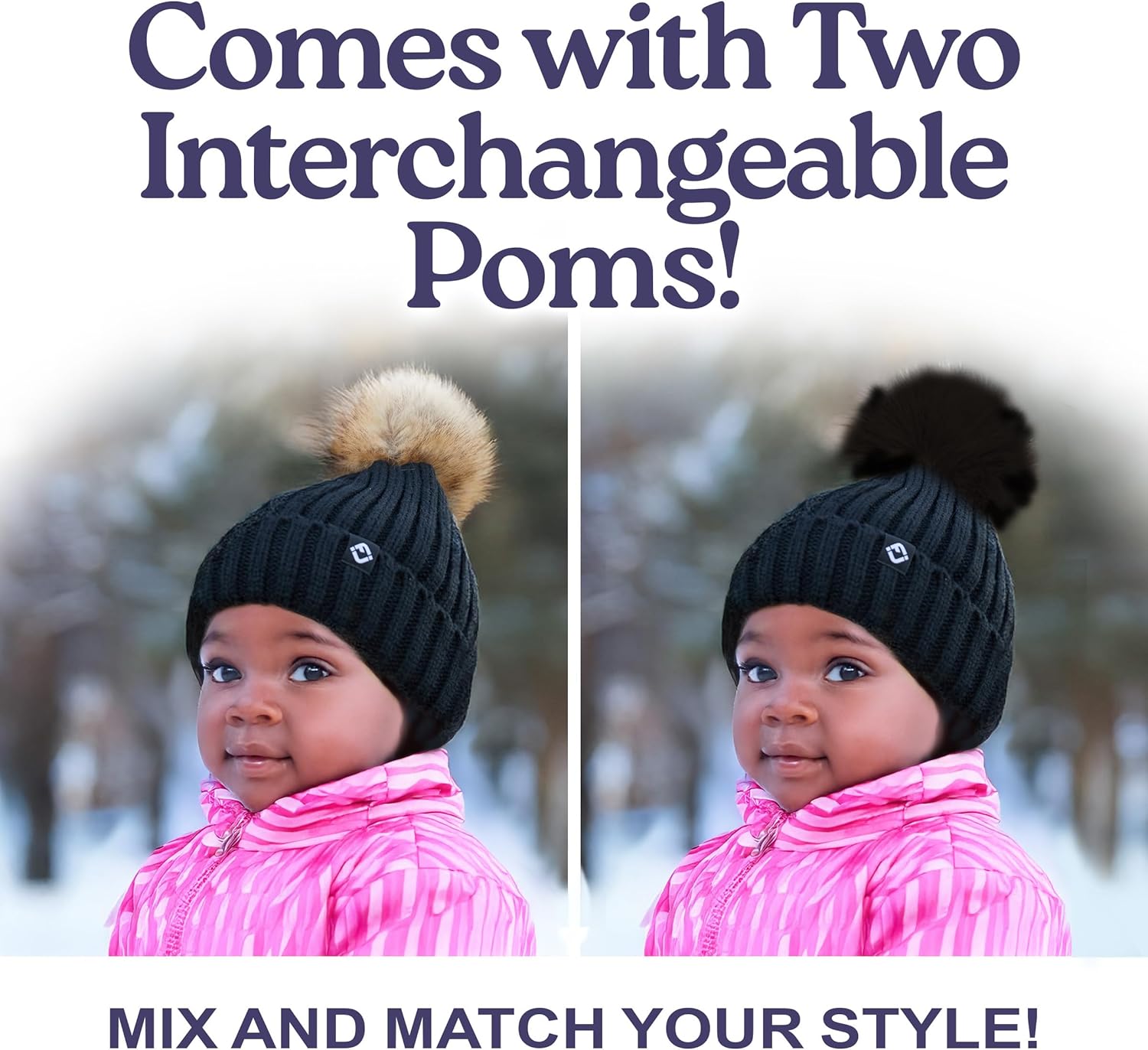 Funky Junque Knit Baby Beanie – Detachable Pom Pom Winter Hat for Infants 0–12 Months, Soft Warm Infant Beanies Boys & Girls