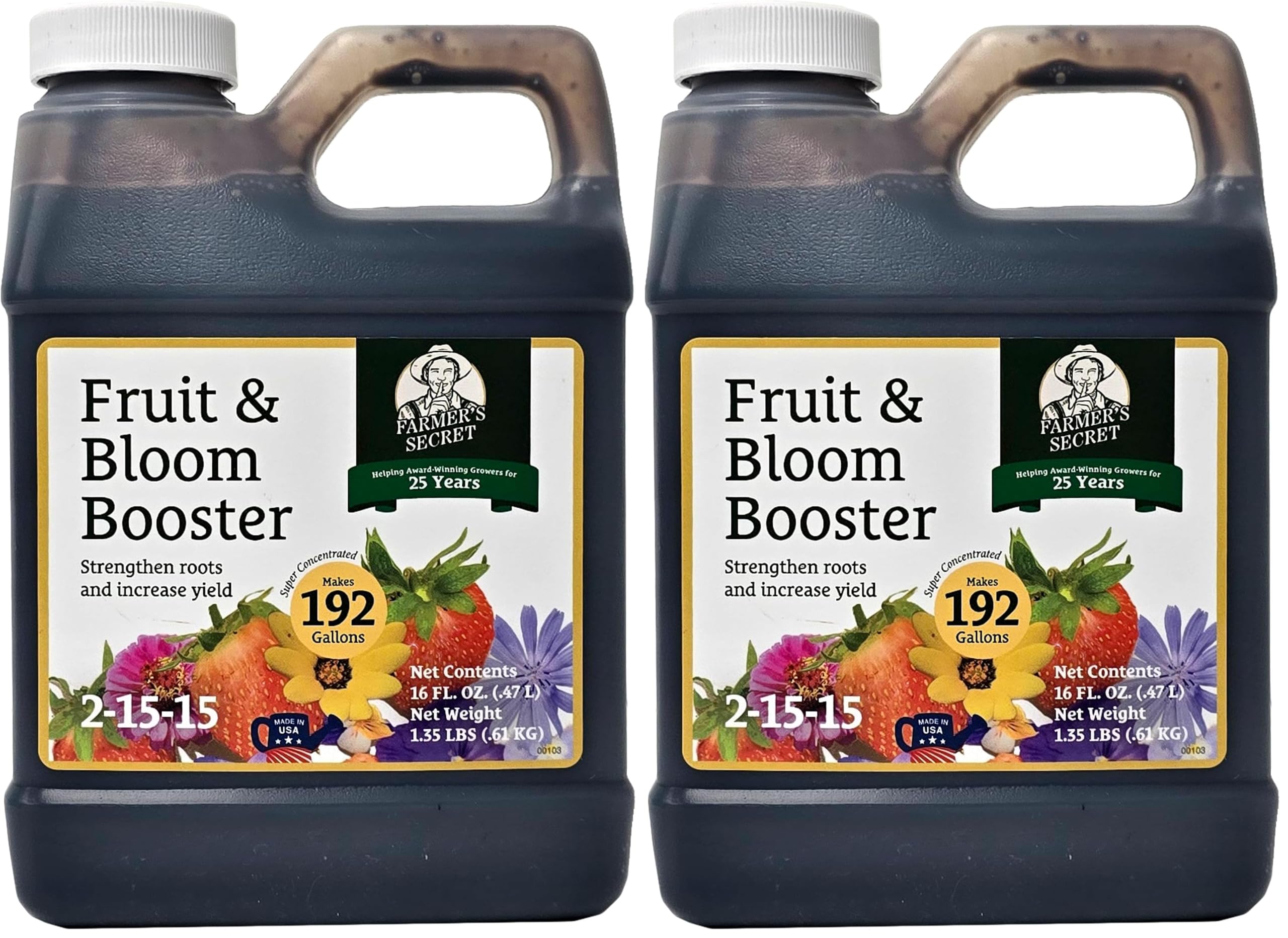 Farmer’s Secret Fruit &amp; Bloom Booster Fertilizer - Super Concentrated - Boosts Flowering and Yield on All Varieties of Fruits, Vegetables and Flowers (16oz) (Pack of 2)