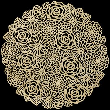 10 Pcs Round Pressed Vinyl Placemats Gold Placemat Metallic Place Mat Non Slip Flower Table Mats for Wedding Dinner Party Table Supplies Decorations Washable Heat Resistant Gold Flower, 10