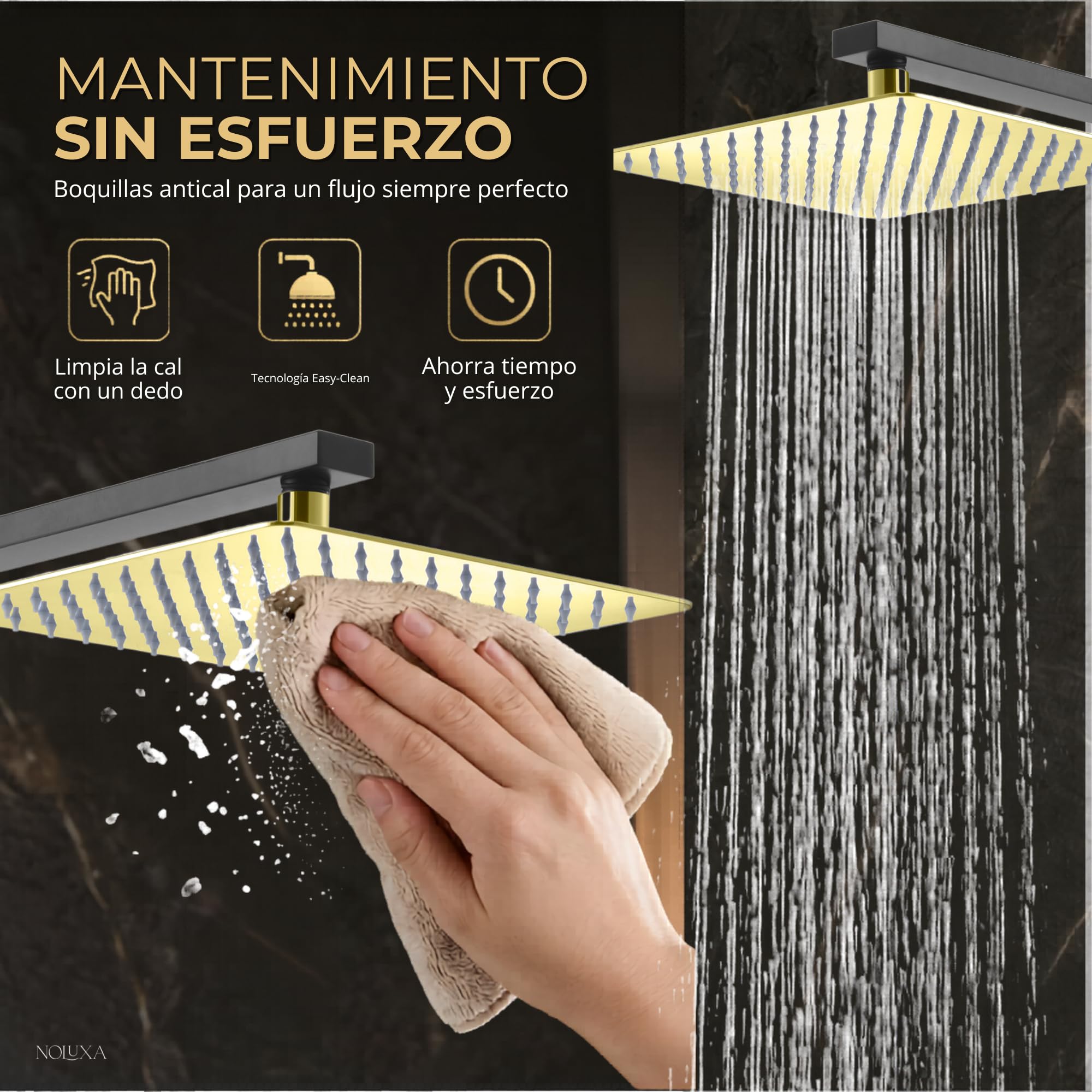 IMEX - Ducha Empotrada Negra Monomando | Conjunto de Grifería Empotrado con Alcachofa y Rociador Antical Efecto Lluvia | Columna Ducha Empotrada en Latón y Acero Inox S.304 | Serie Suecia