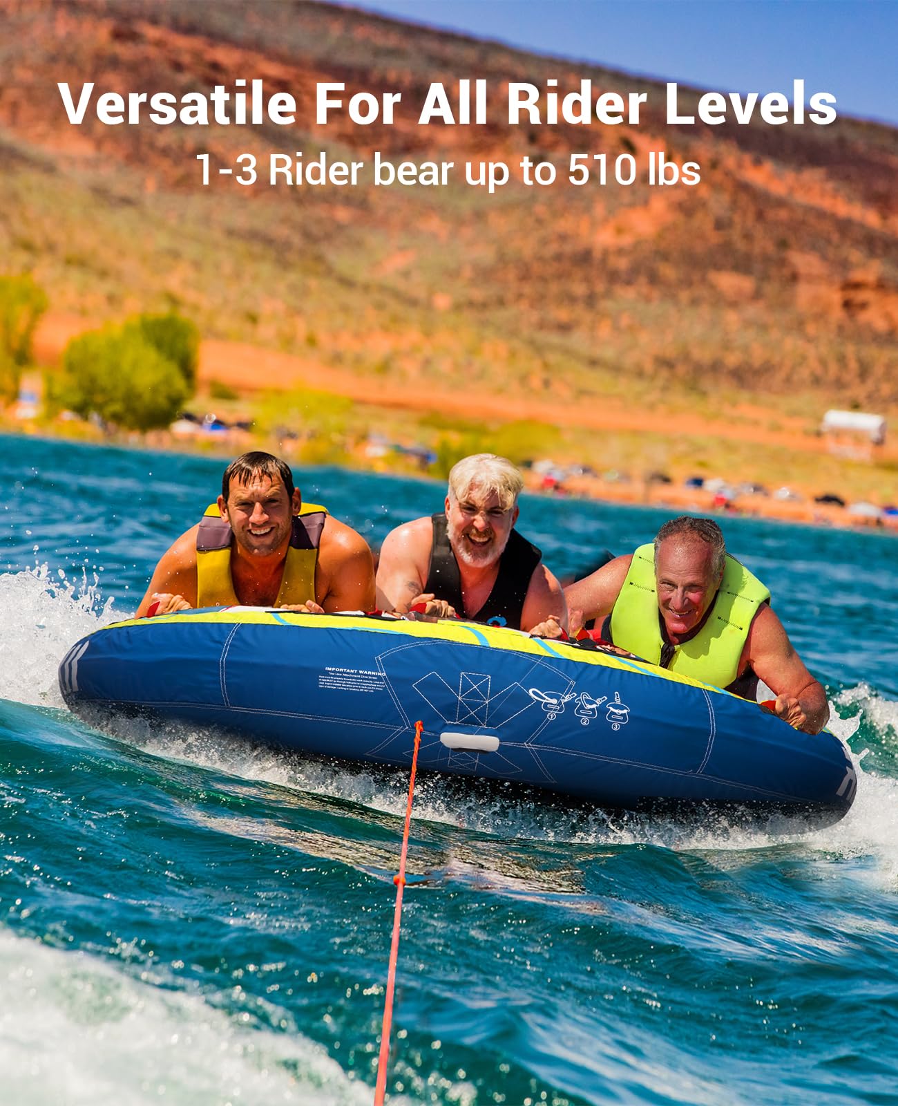 (2023 Upgrade) Towable Tubes for Boating 2 Person, Heavy Duty Boat Tubes and Towables, Inflatable Water Tubes for Boats to Pull with Fins, Drainage, Quick Connector, Large Capacity