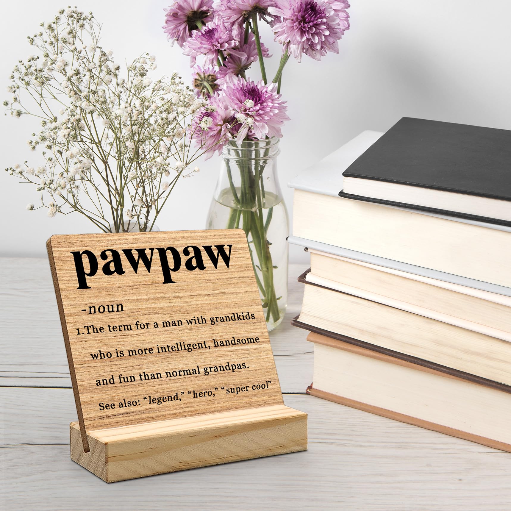 Pawpaw Gifts Desk Decor, Fathers Day Christmas Gift for Grandpa Grandfather Pawpaw Gifts from Grandkids Wood Plaque, PawpawDefinition Wooden Plaque Sign with Wood Stand for Home Office
