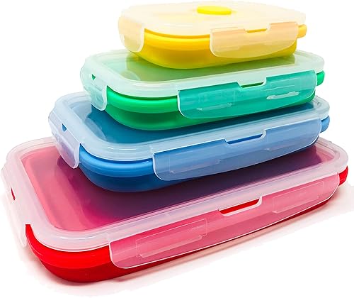 Miniatura 2 de Juego de 2 recipientes plegables de silicona para almacenamiento de alimentos, caja de comida sobrante para cocina, loncheras Bento, sin BPA, aptas