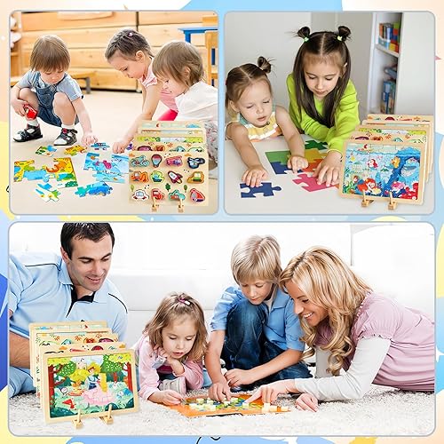 Miniatura 7 de Estante de almacenamiento de rompecabezas de madera, 2 piezas, soporte para rompecabezas para tablero de caballete de rompecabezas, estante