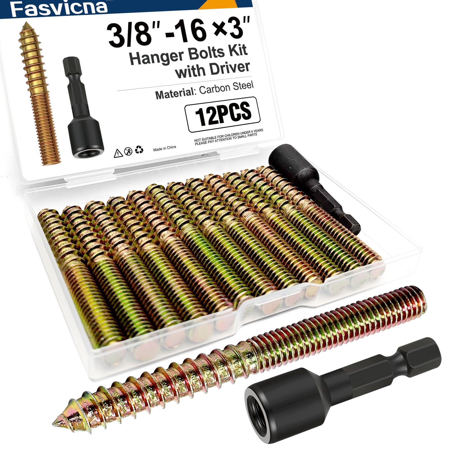Hanger Bolts - 12 Pack 3/8-16 x 3 Carbon Steel -1
