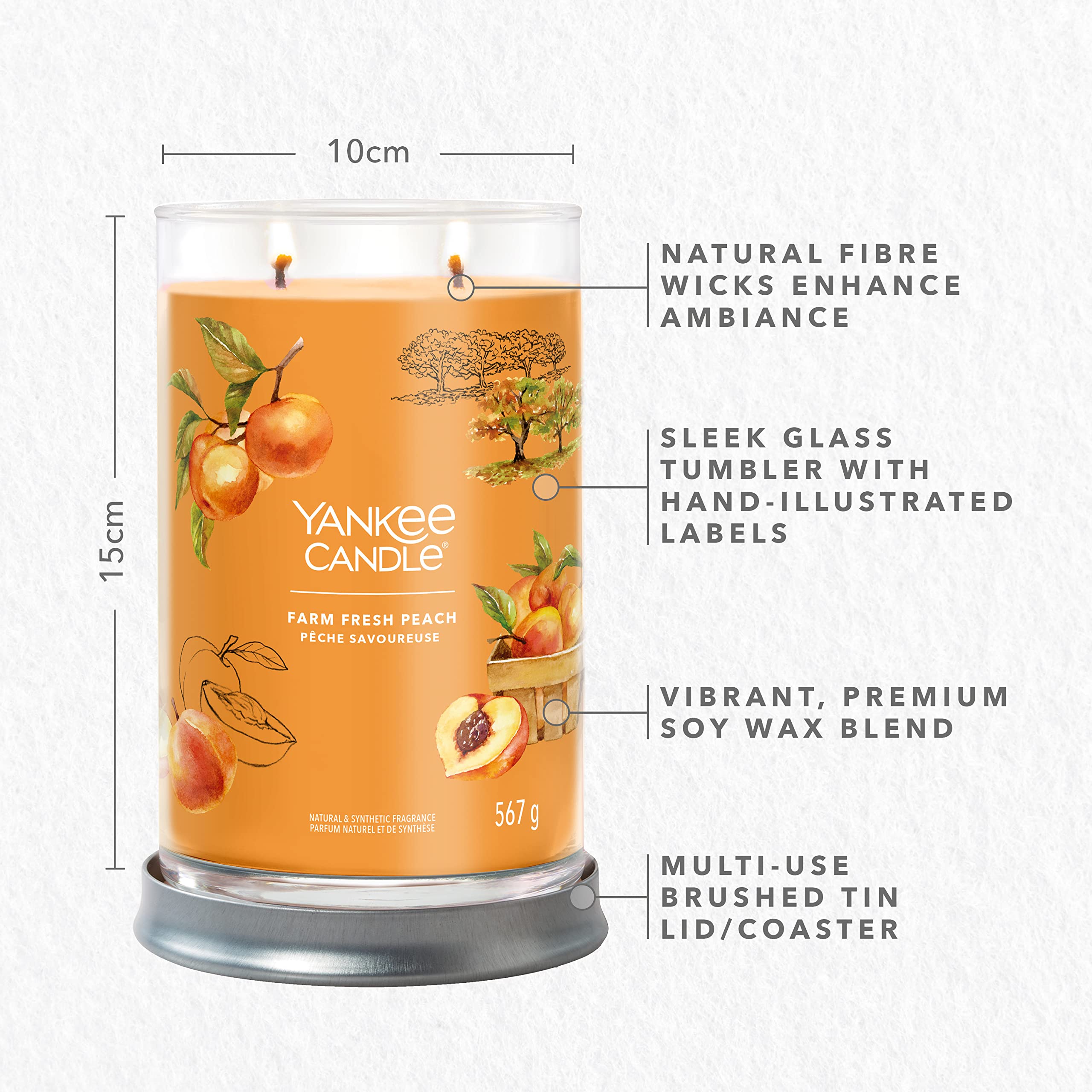 Yankee Candle Signature Duftkerze | große Tumbler-Kerze mit langer Brenndauer „Farm Fresh Peach“ | Soja-Wachs-Mix | Perfekte Geschenke für Frauen
