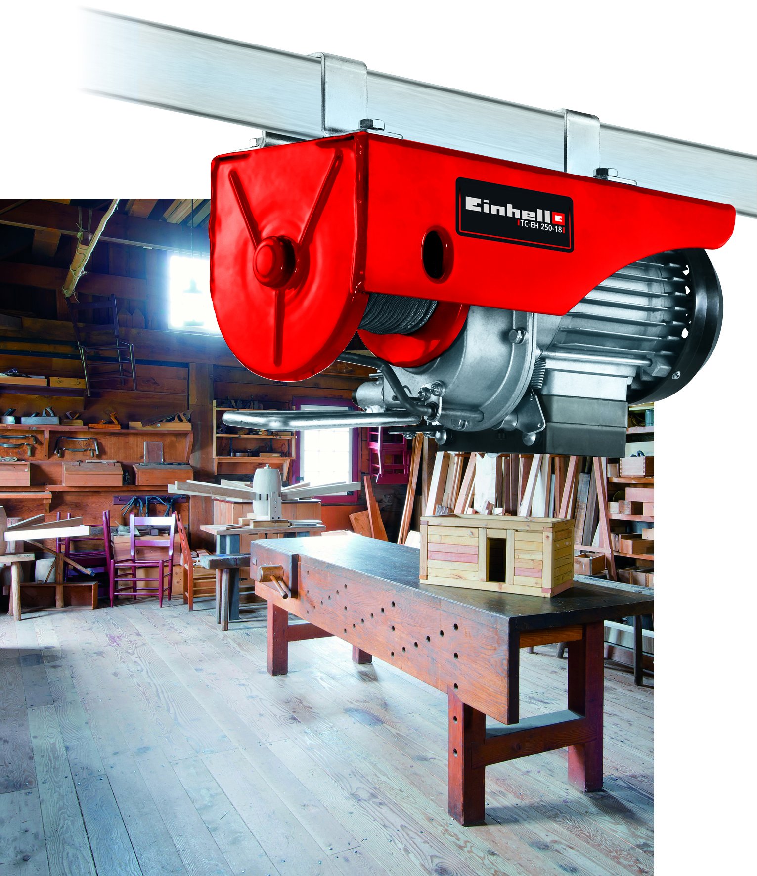 Einhell TC-EH 250-18 wciągarka elektryczna (230 V, 50 Hz, 500 W, nośność bez rolki prowadzącej 125 kg, nośność z rolką prowadzącą 250 kg, kabel 18 m)