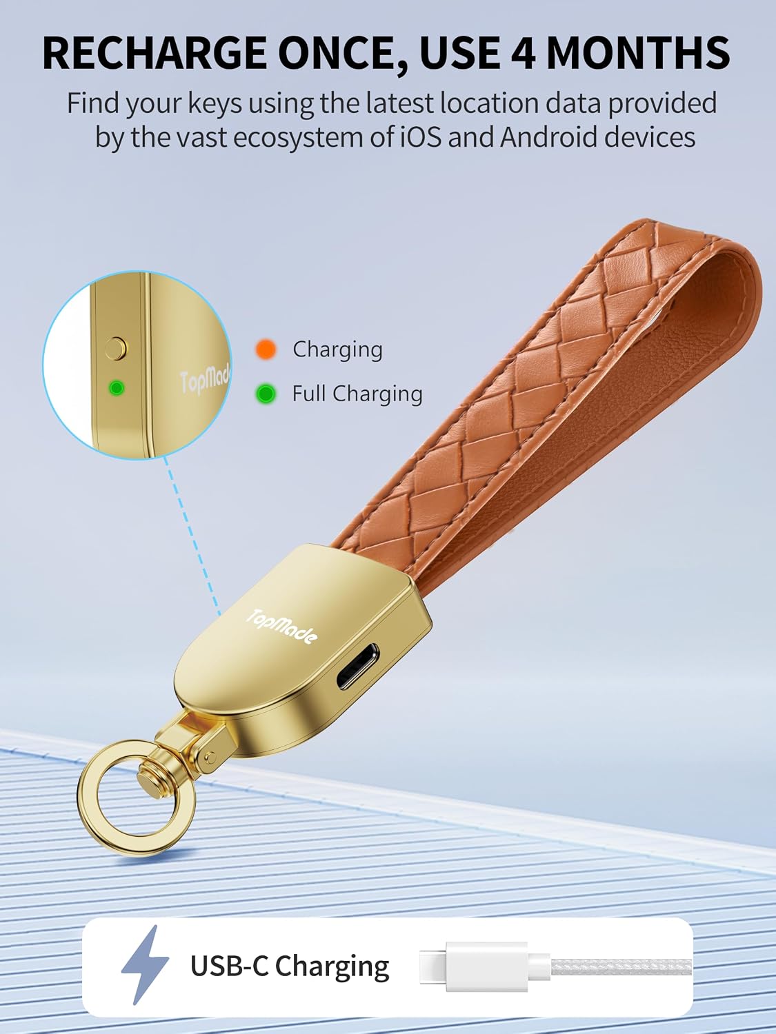 Smart Keychain Tracker (iOS & Android), Car Key Finder, Brown & Gold image 5