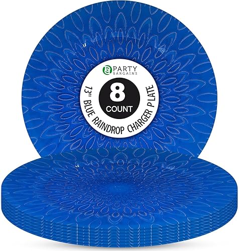PARTY BARGAINS Placas de carga de plástico de 13 pulgadas, color azul transparente con forma de gota de lluvia, paquete de 8