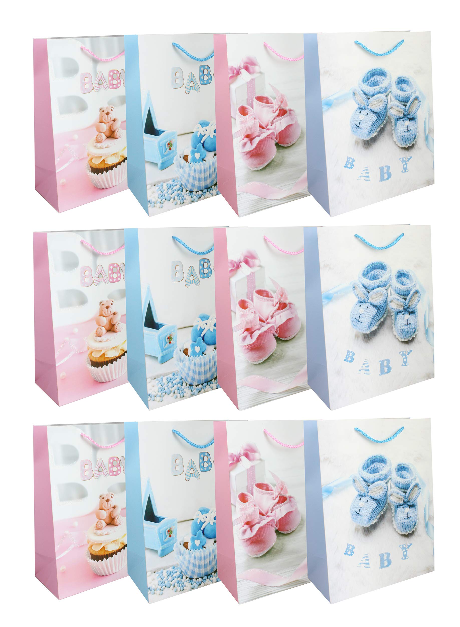Emartbuy Luxury Gift Bag Strong Laminated Paper Mixed Colours (Set of 12 - Baby Shoes)