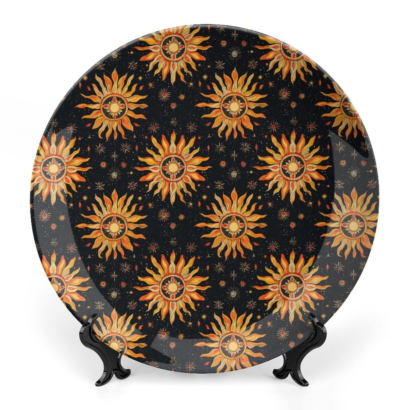 DULAHR Boho Mandala Bone China Decorative Plate Ceramic Decorative Plate Home Wall Decor with Vertical Stand Decorative Plates