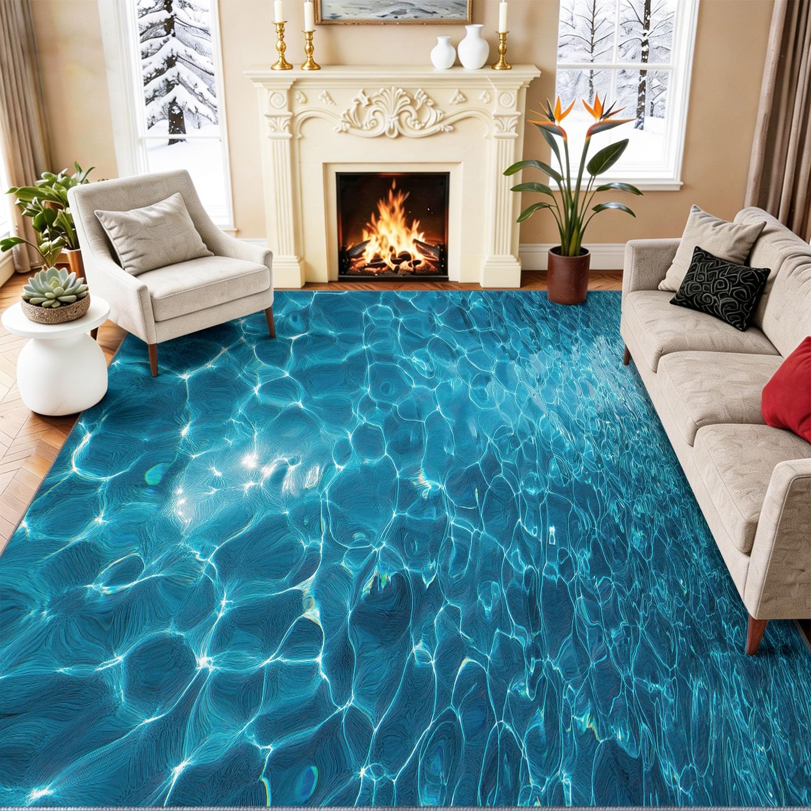 Tapis de salon océan bleu 60 x 90 cm à faible poil haute densité