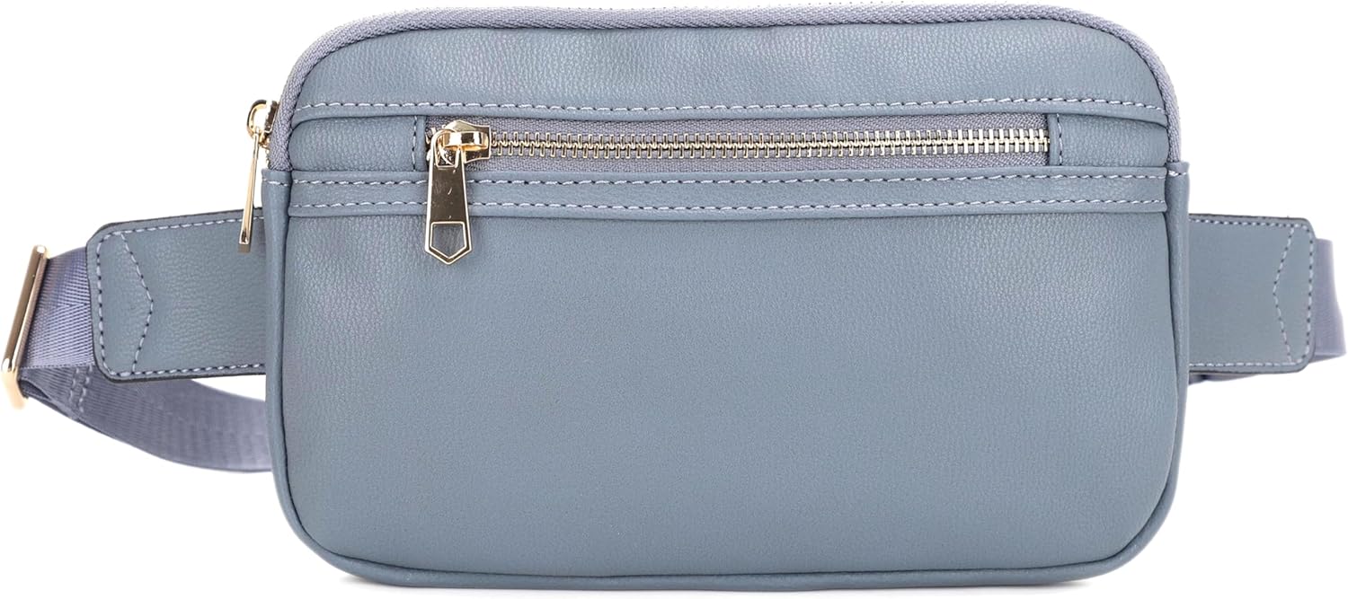 LOVESOME Vegan Leather Waist Bag Fanny Pack Crossbody Bag with Adjustable Strap for Women (Blue Grey) - Image 2