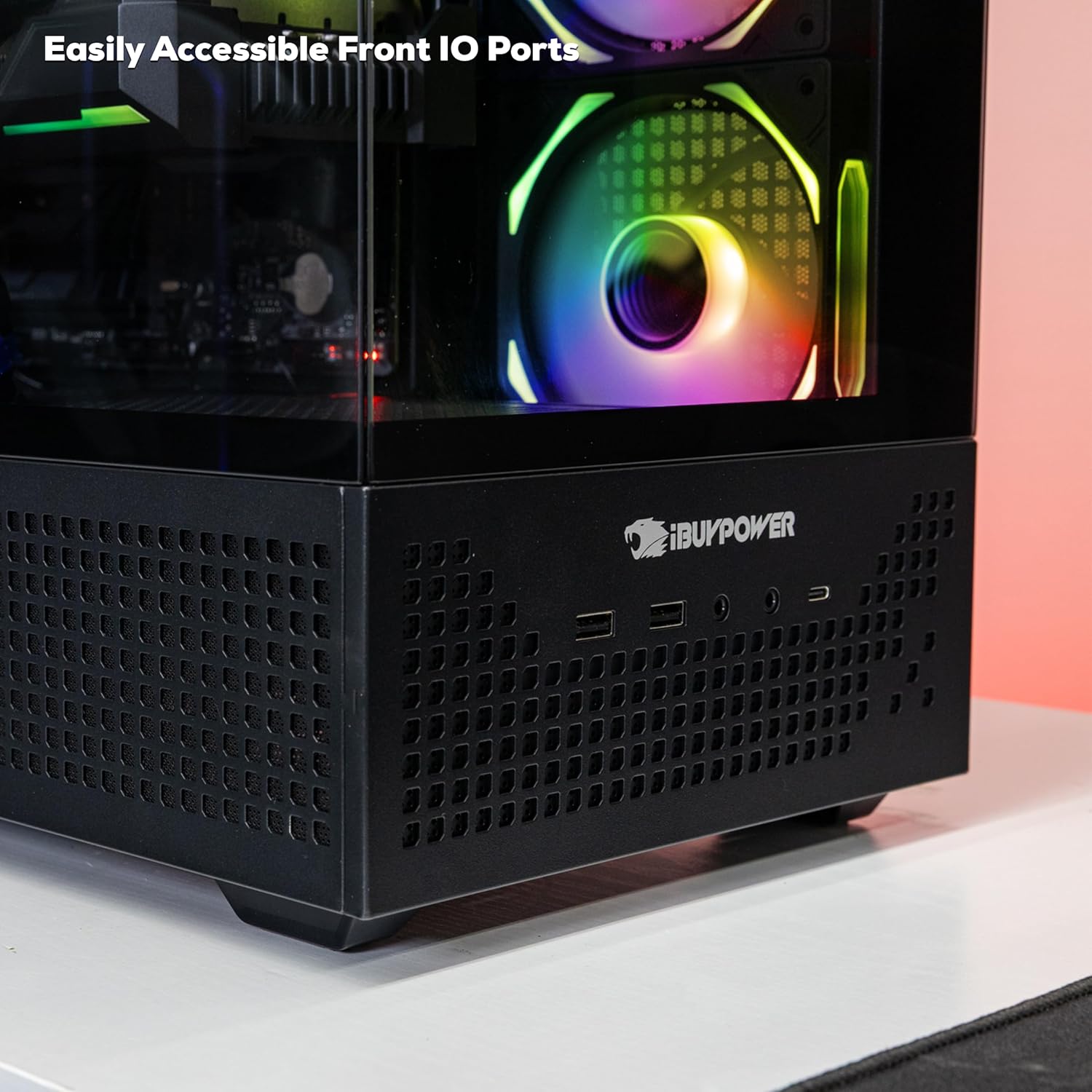 Close-up of the front I/O ports on the iBUYPOWER Element PC