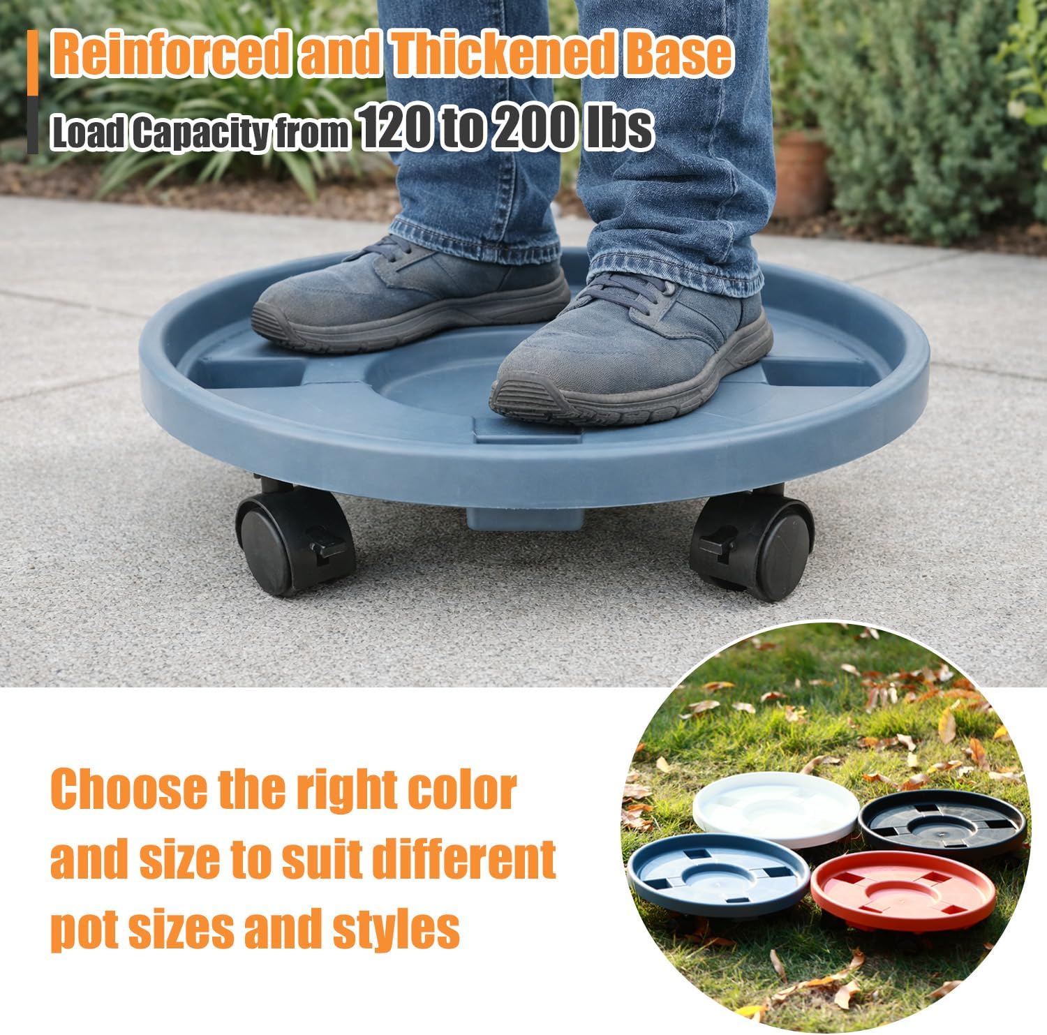 Party Zealot 5-Pack 11.8" Large Plant Caddy with Wheels Plastic Plant Dolly with Caster Flower Pot Mover Rollers Wheeled Rolling Plant Stands Round Plant Saucer Indoor Outdoor Base Coasters, Gray