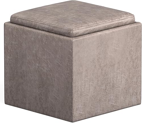 Miniatura 18 de SIMPLIHOME Rockwood - Otomana de almacenamiento en cubo con bandeja, otomana tapizada de cuero vegano de 17 pulgadas de ancho, otomana cuadrada de