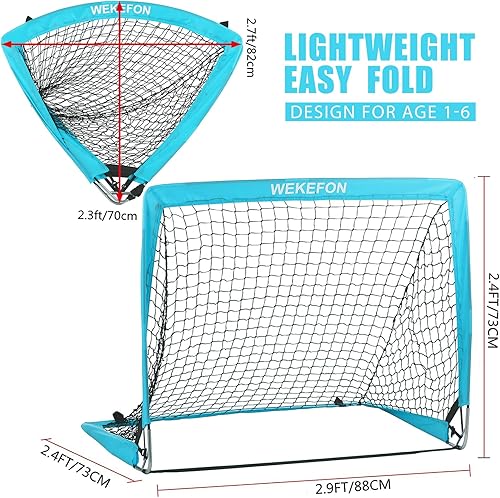 Miniatura 4 de WEKEFON Juego de 2 redes de fútbol para niños de 2  Tamaño 2.9 x 2.4 pies portátil Pop Up práctica mini porterías de fútbol con funda de transporte,