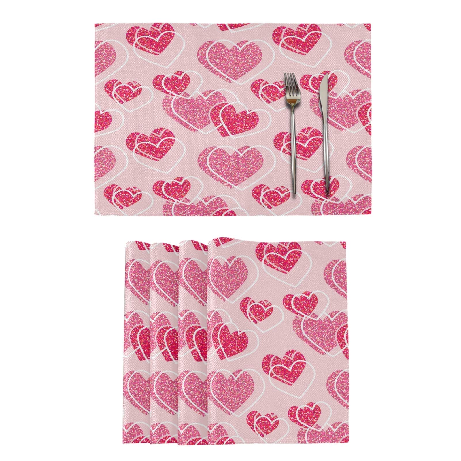 Set 4 Tovagliette Love Herz Gnom | 30x45 Cm | Per San Valentino E Feste | Poliestere Lavabile - Foto 7
