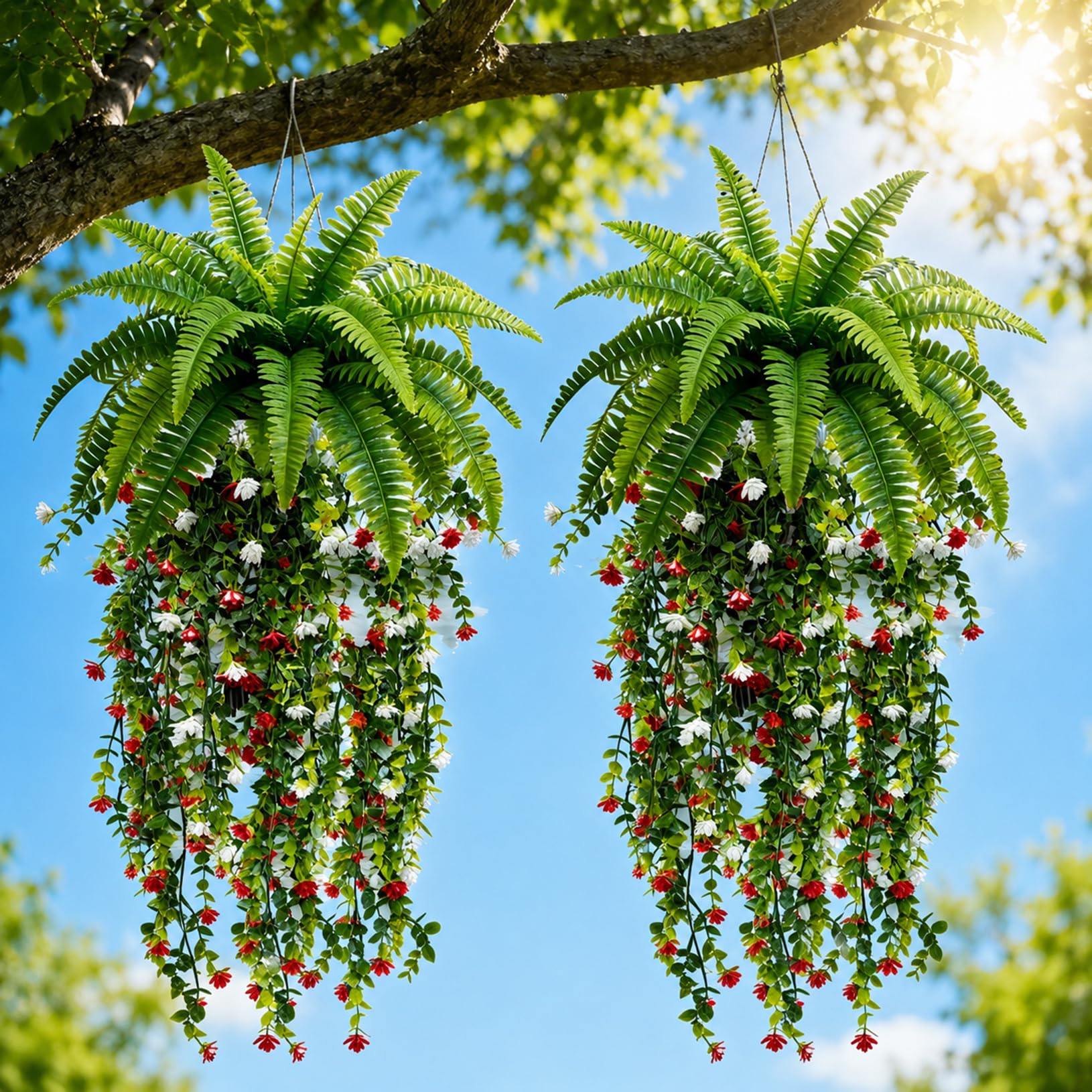 ATAVSADN Artificial Hanging Plants Flowers for Outdoors, UV Resistant Faux Flowers And Greenery, Fake Plants for Outside Porch Patio Balcony Garden Home 2Pack,One Size