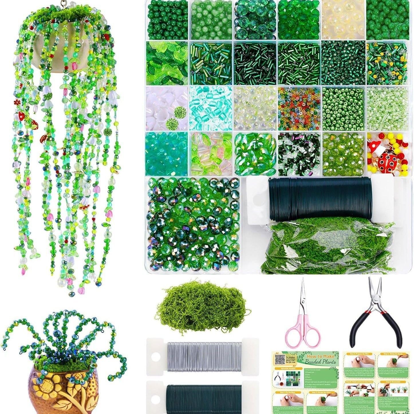 Green Glass Beaded Plant DIY Kit, Forever Succulent & Vine Craft Decor
