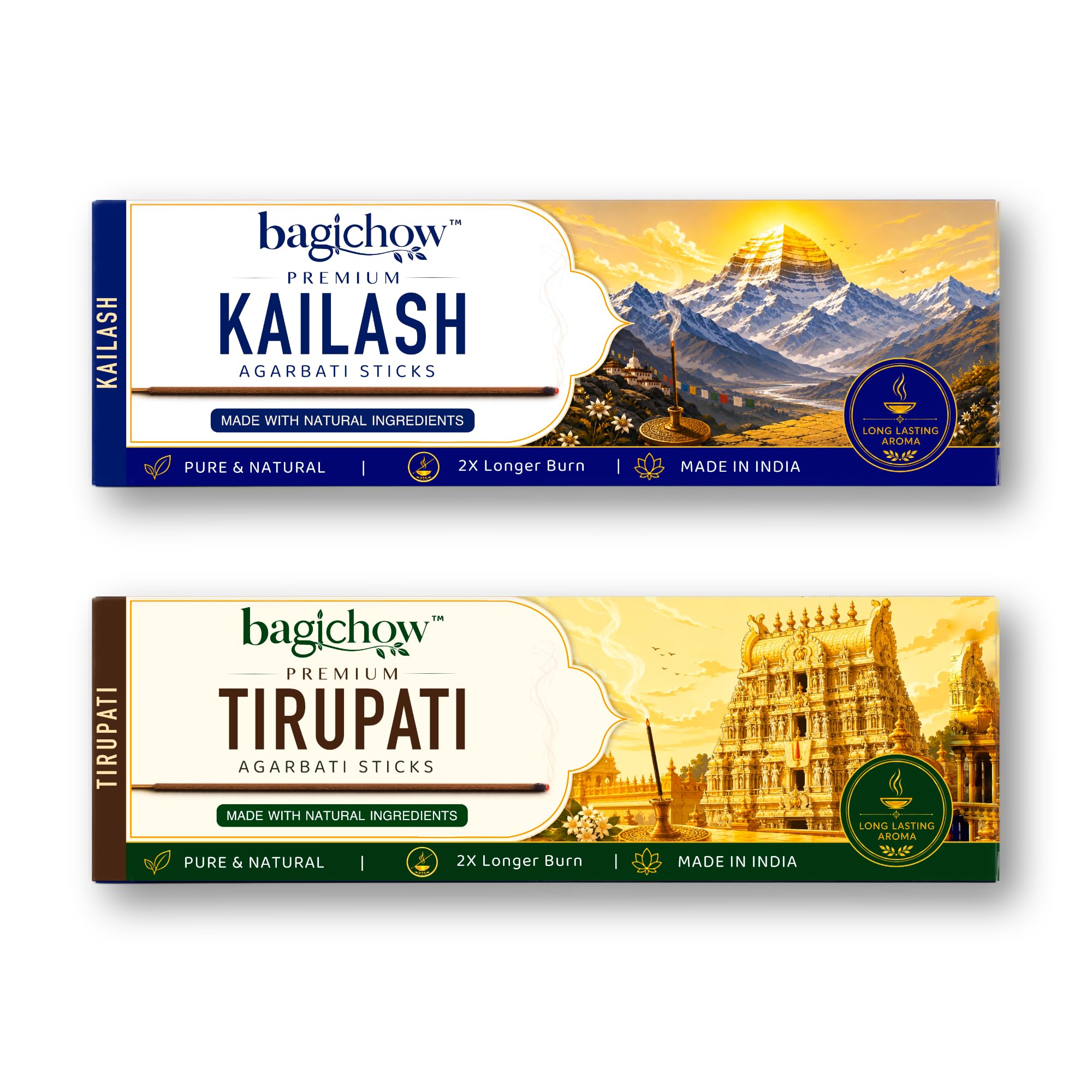 Premium Agarbatti Sticks Combo Pack | 100% Charcoal-Free Formula | Kailash & Tirupati | Long-Lasting Incense Sticks | 44 Sticks | 110g-image-28