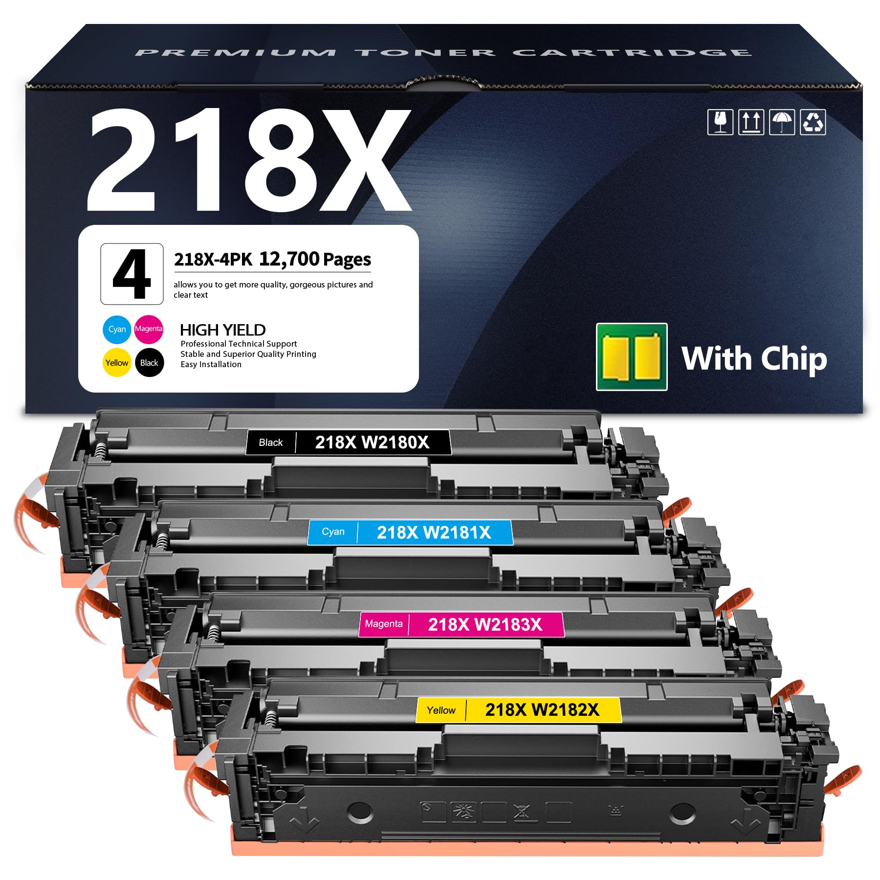 218X Toner Cartridges with CHIP 4 Pack High Yield Black Cyan Magenta Yellow Replacement for HP 218X Toner Cartridge Color Pro 3201dw MFP 3301cdw