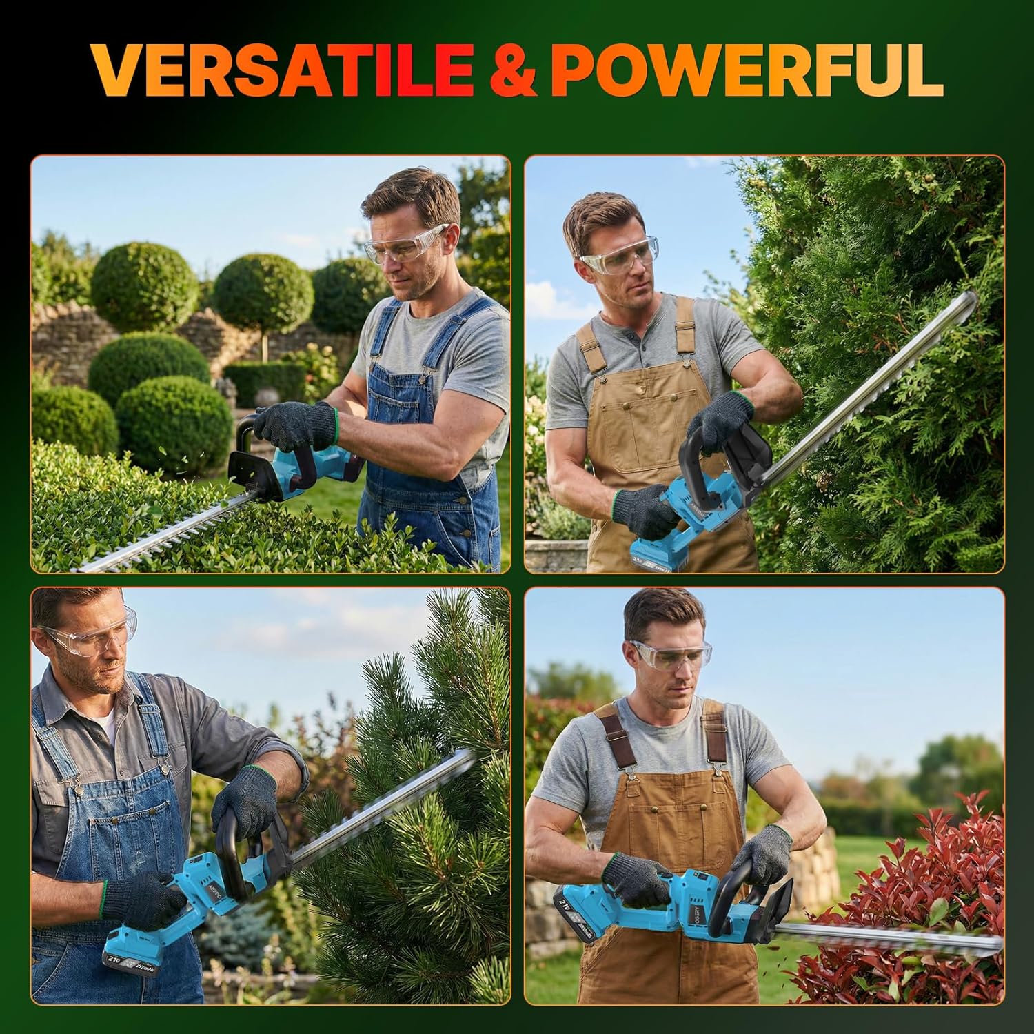 OGERY 20-Inch Brushless Cordless Hedge Trimmer with 2×3.0Ah Battery, 21V Electric Bush & Shrub Trimmer with Display, 2-Speed Control, 180° Rotatable Handle, Dual-Safety Switch for Garden Yard Care