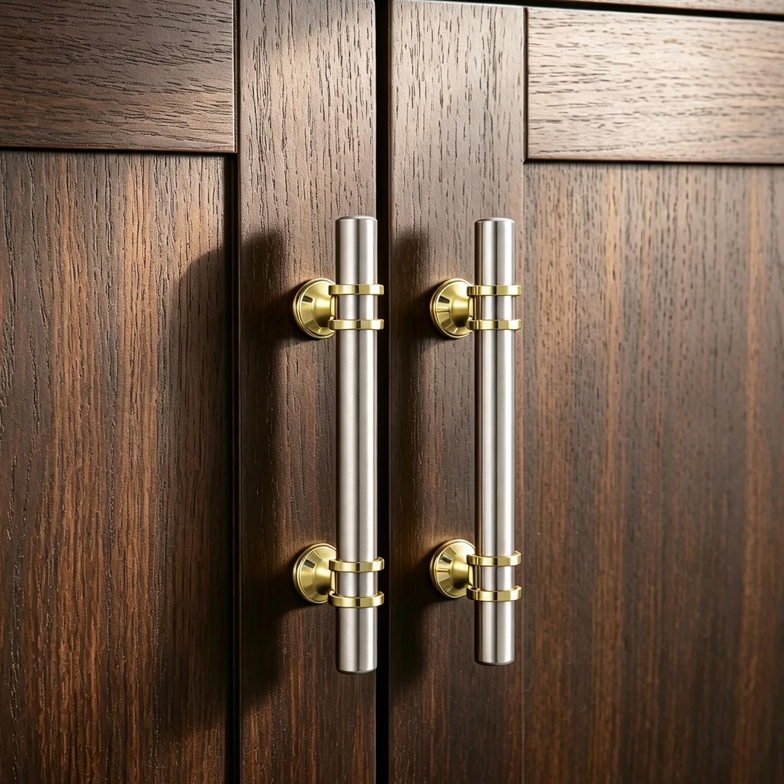Rergy 10 Pack 3 Inch Hole Center Brushed Nickel and Gold Cabinet Pulls — Amazon image 3
