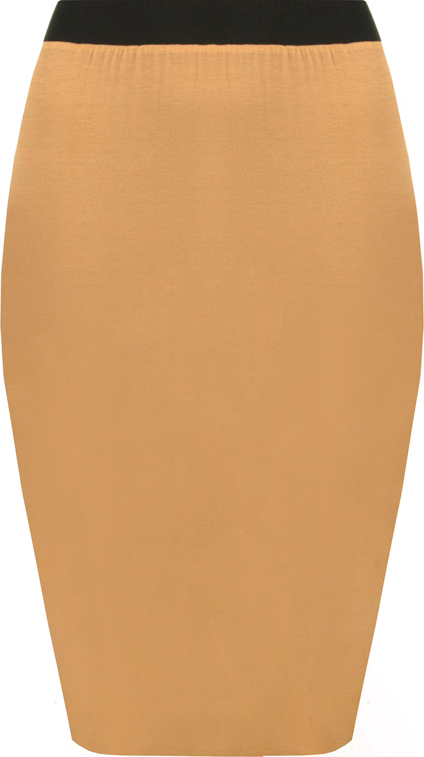 Wearall Women's Mustard Plain Elastic Waist Bodycon Stretch Pencil Midi Skirt - 12-14