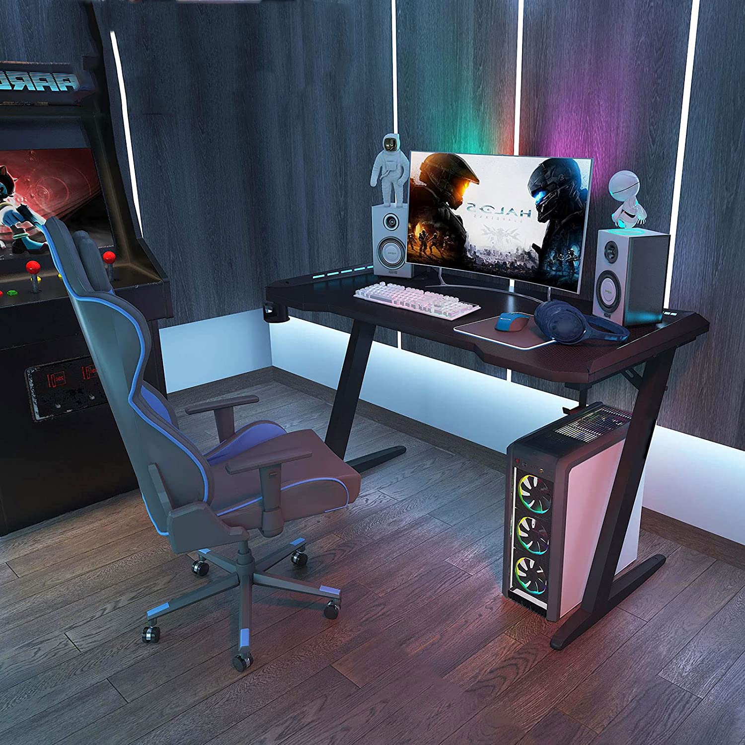 Gaming Desk with RGB Light and Mouse Pad, Arespark 55" Home Office