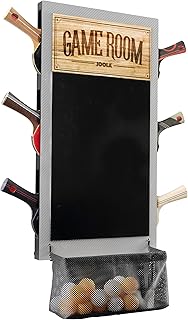 JOOLA Game Room Organizer with Ping Pong Paddle Holder, Table Tennis Ball Basket, Scoreboard, and Chalkboard