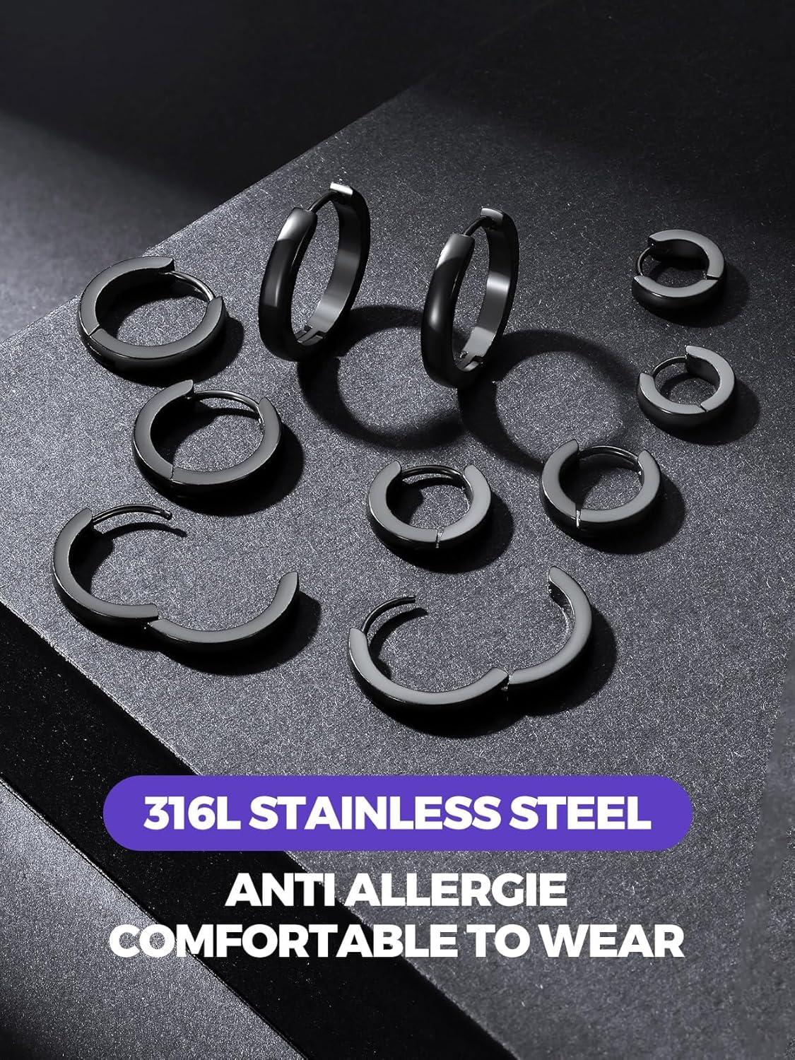 Classic 3/4/5 Pairs Small Hoop Earrings for Men Women Gold/Silver/Black Stainless Steel Huggie Hoop Earring Hypoallergenic Piercing Jewelry Set 7/9/12/14/16mm - Image 3