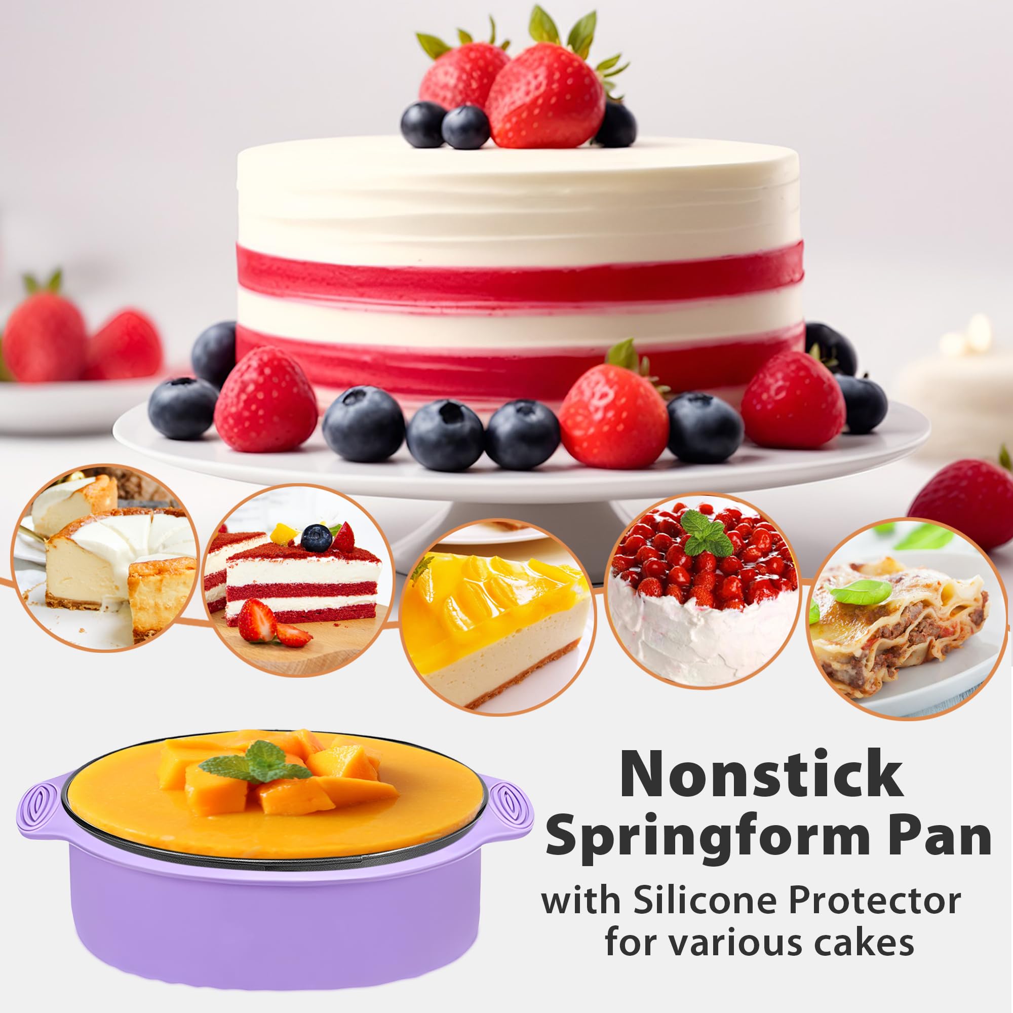 Springform - Molde antiadherente para tartas de queso de 9 pulgadas con protector, molde de resorte a prueba de fugas para pastel de queso, moldes redondos para tartas de queso para hornear, molde 8