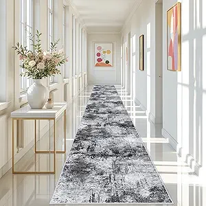 RUUGME Washable Hallway Rug 3x20 - Runner Rug Stain Resistant for Living Room Non Slip Indoor Entryway Rubber Backing Carpet Bedroom Kitchen Distressed Floor Decor Mat Machine Washable 3x20 Black A