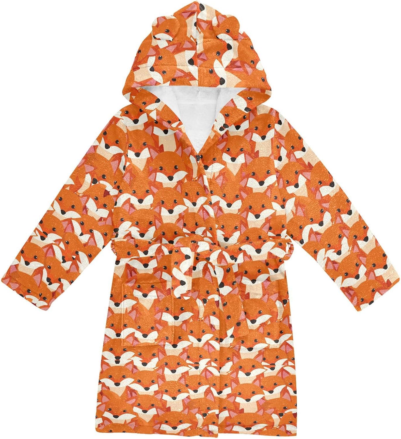 senya Fox Head Toddler Hooded Bathrobe Kids Soft Plush Bath Towel Robes for Boys Girls 2-12 Years