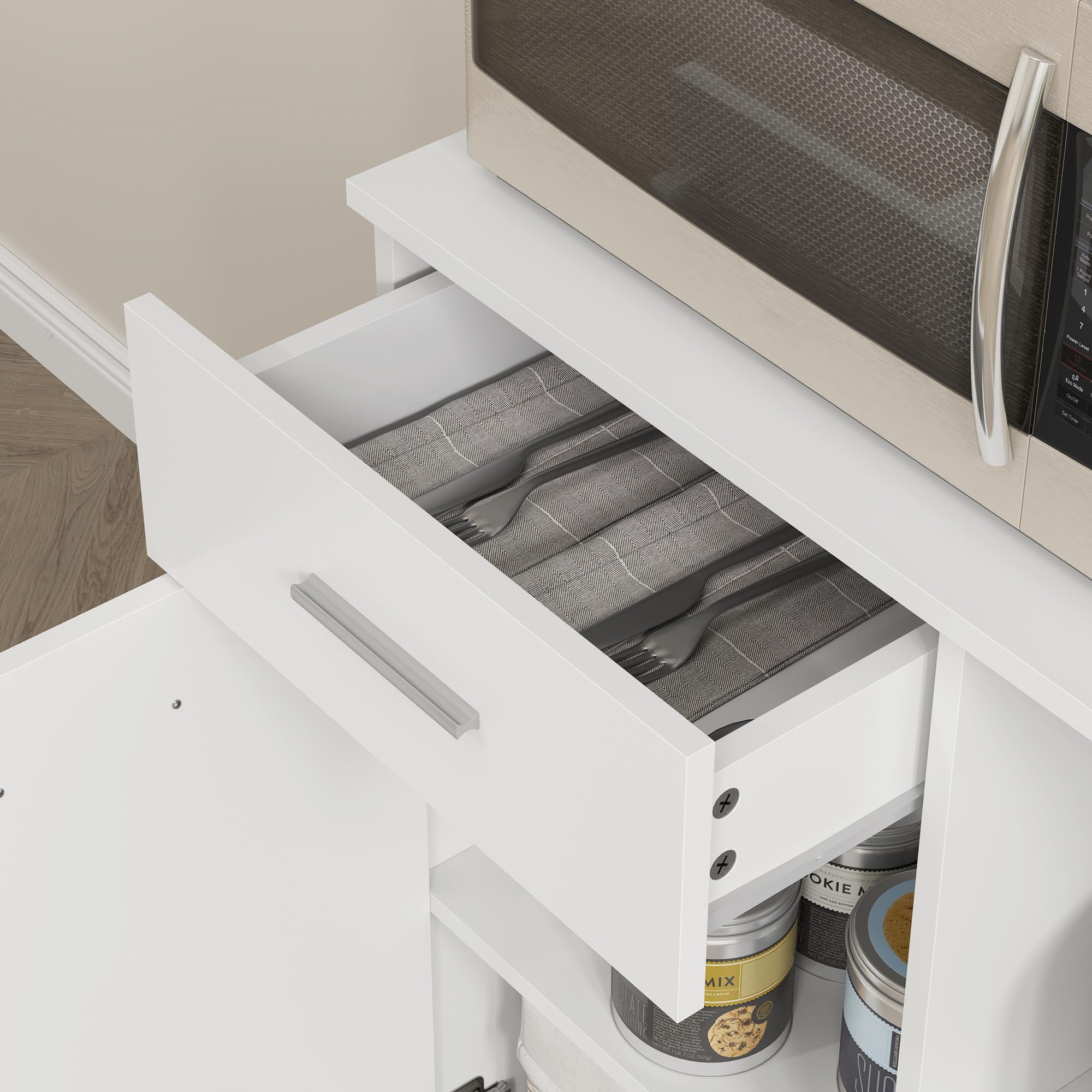 HOMCOM Armoire de cuisine, armoire haute avec étagère réglable, tiroir, armoire buffet avec porte Soft-Close, armoire vitrine Rangement pour cuisine salle à manger 80x35x180 cm Blanc
