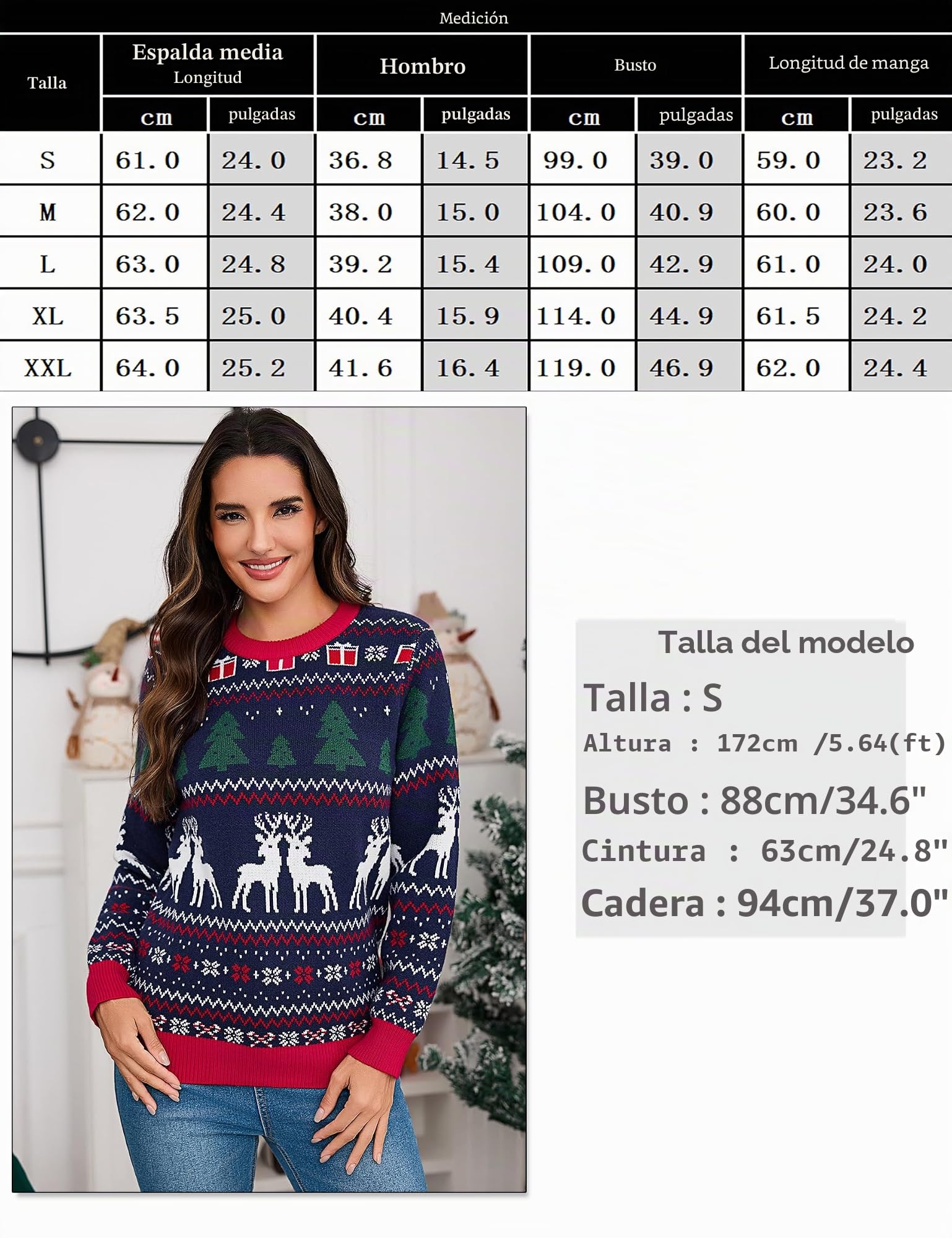 Litherday Jersey Navideño para Mujer Suéter navideño Feo Suéter de Punto Mujer Invierno Cuello Redondo